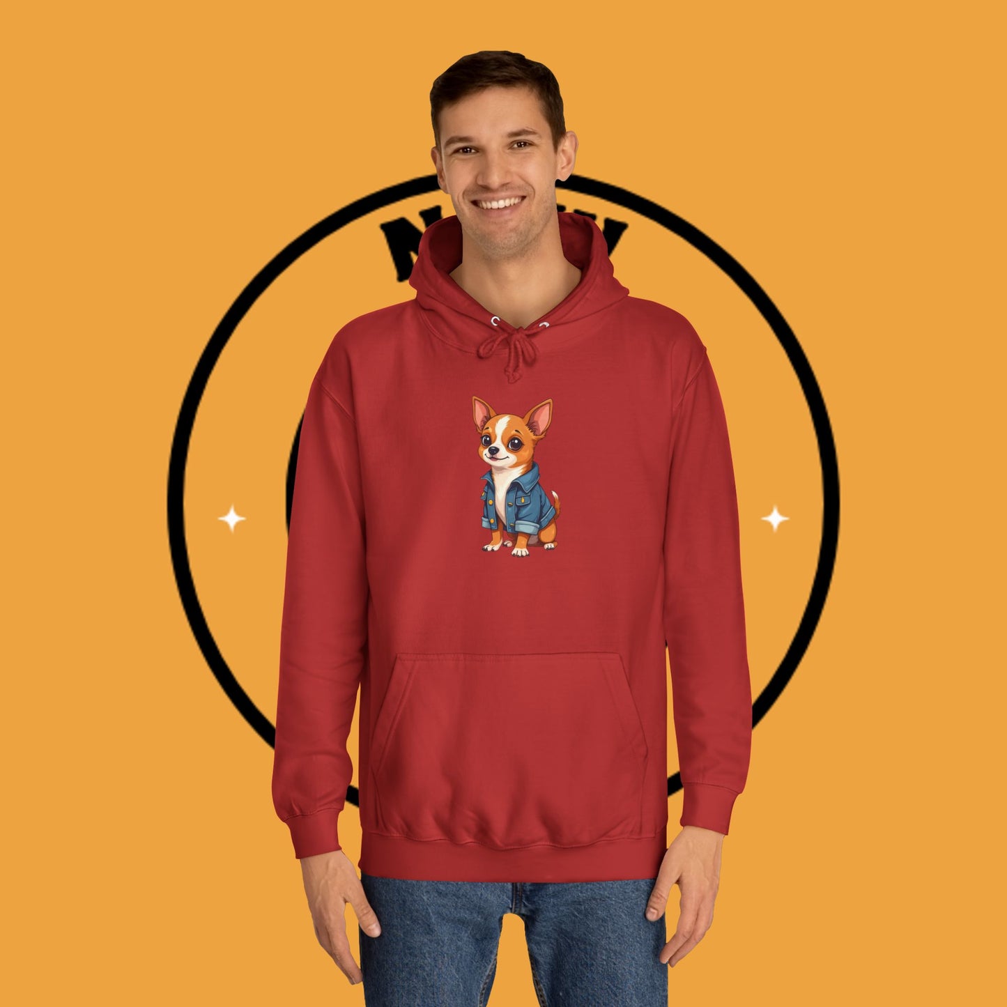 "Adorable Chihuahua in Denim Jacket Hoodie | Cute Dog Lover Gift | Premium Pet Fashion Streetwear"