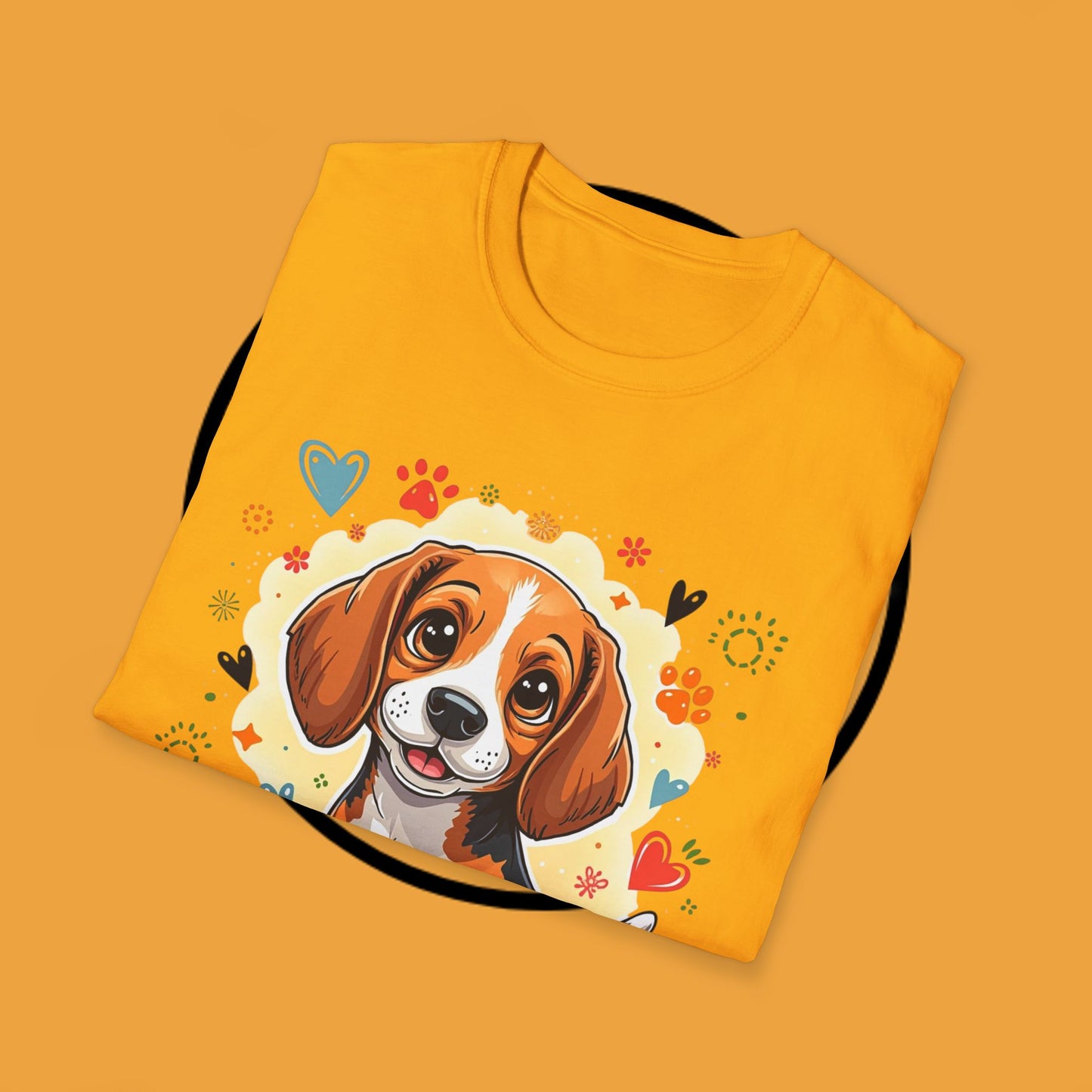 Adorable Beagle Puppy with Hearts & Paws T-Shirt - Cute Dog Love Design Graphic Tee