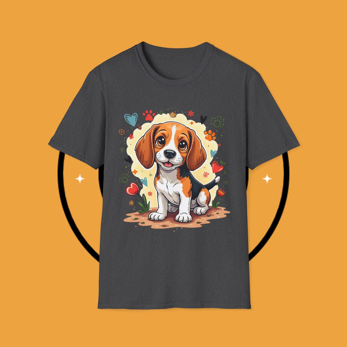Adorable Beagle Puppy with Hearts & Paws T-Shirt - Cute Dog Love Design Graphic Tee