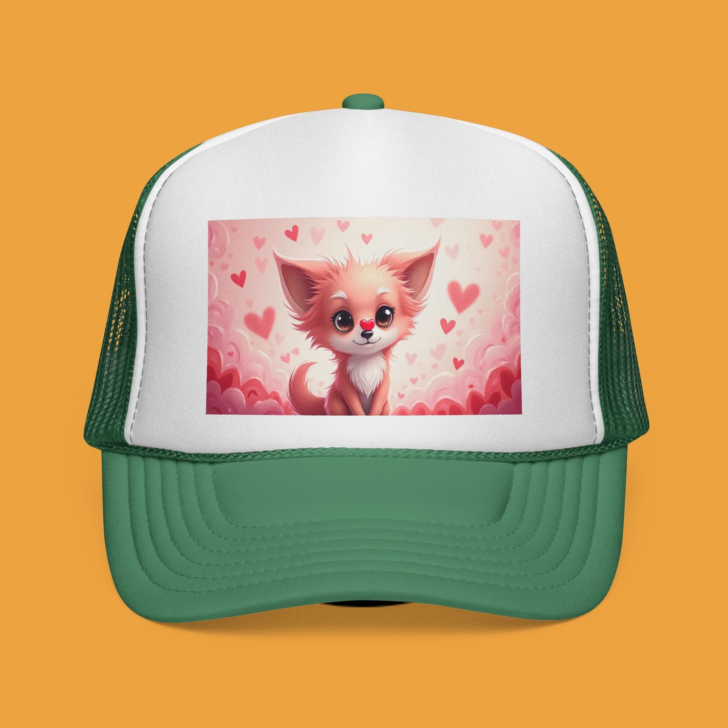 Kawaii Pink Chihuahua Trucker Hat - Cute Heart Design Mesh Cap | Valentine's Day Dog Lover Gift