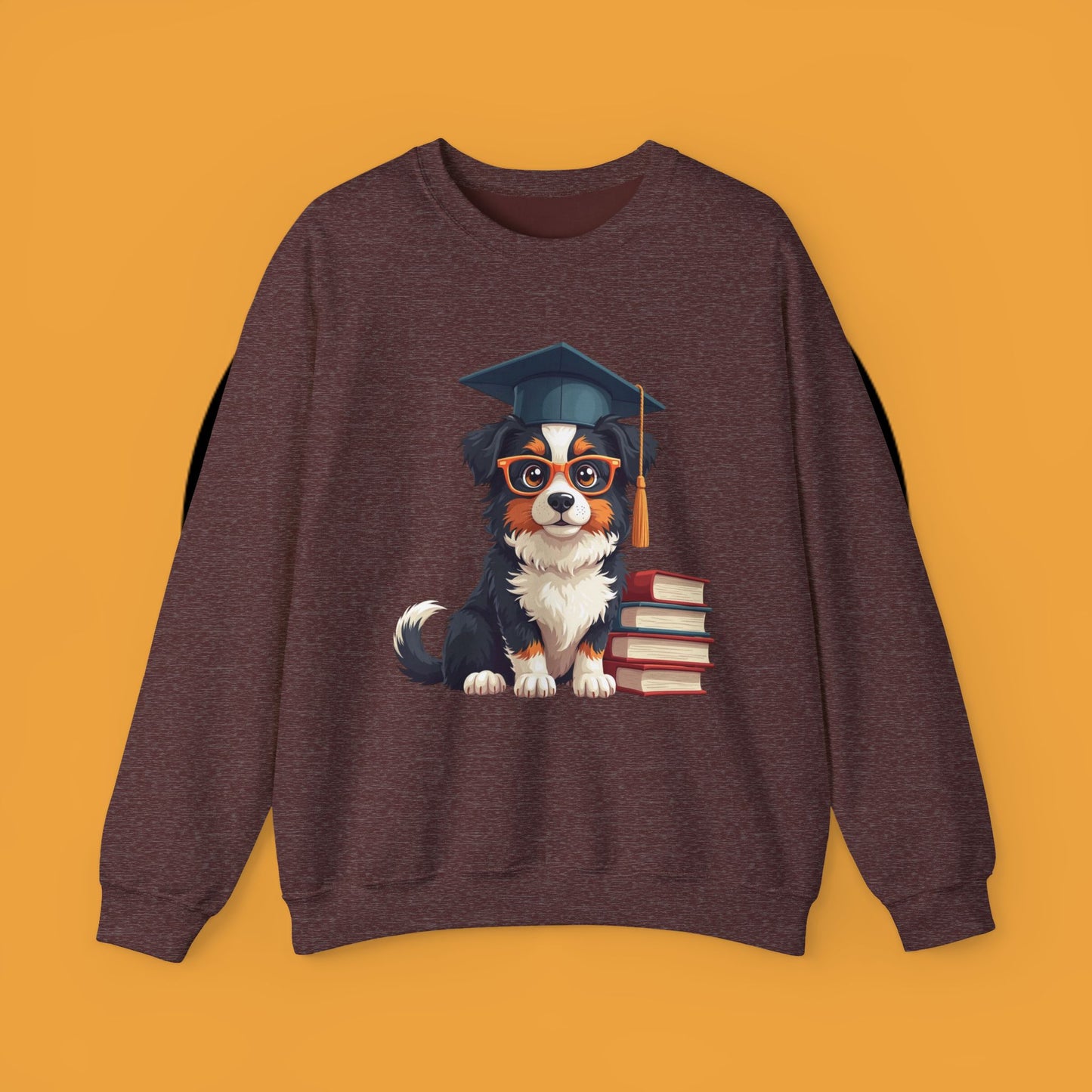 Graduation Dog Crewneck Sweatshirt - Smart Puppy Graduate Cap Books | Academic Achievement Gift