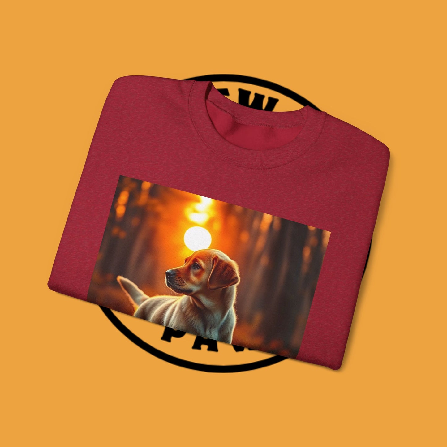 Crewneck Sweatshirt - Labrador Puppy in Autumn Forest with Golden Sunset Light Design