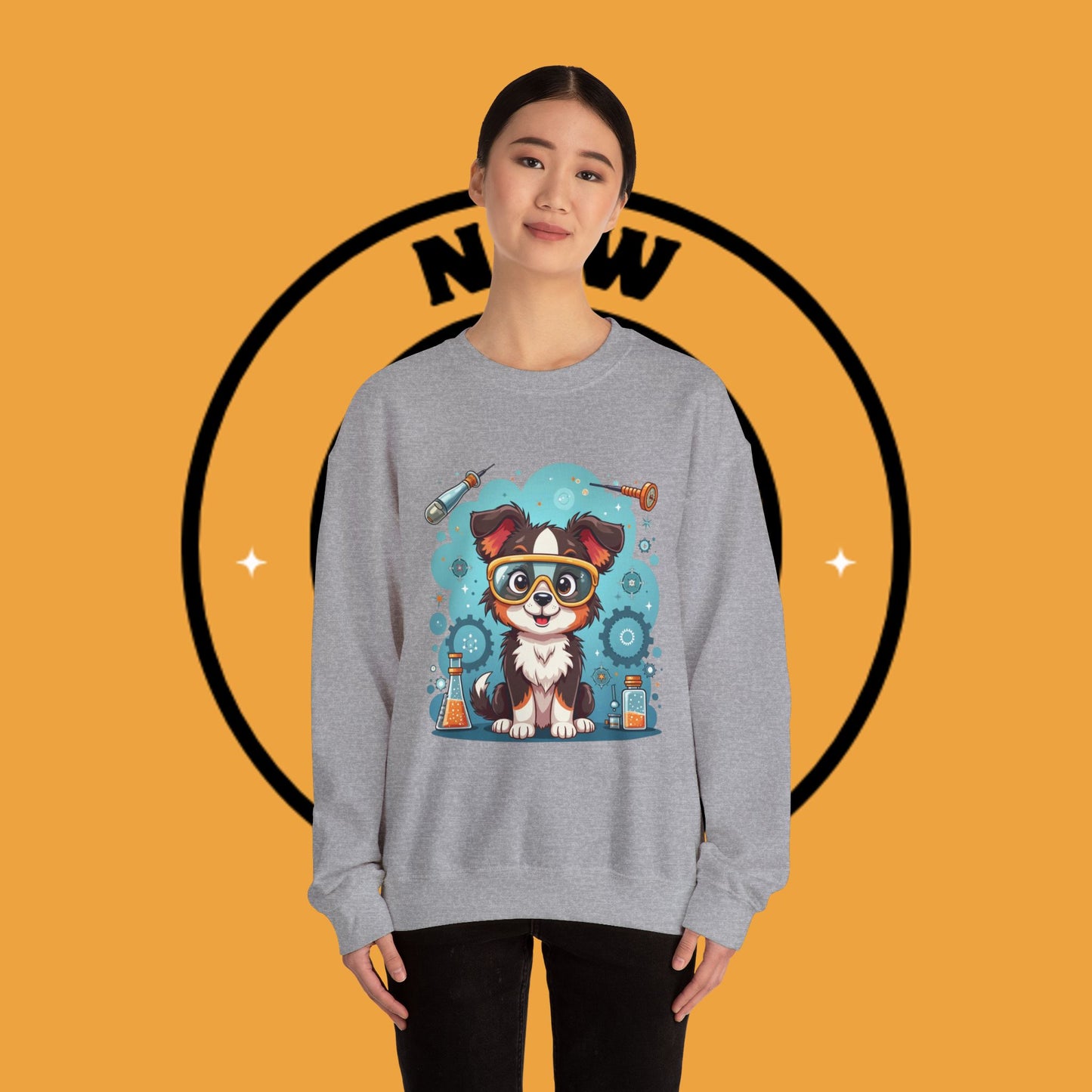 Science Dog Crewneck Sweatshirt - Cute Puppy Scientist with Lab Goggles Design | STEM Lover Gift