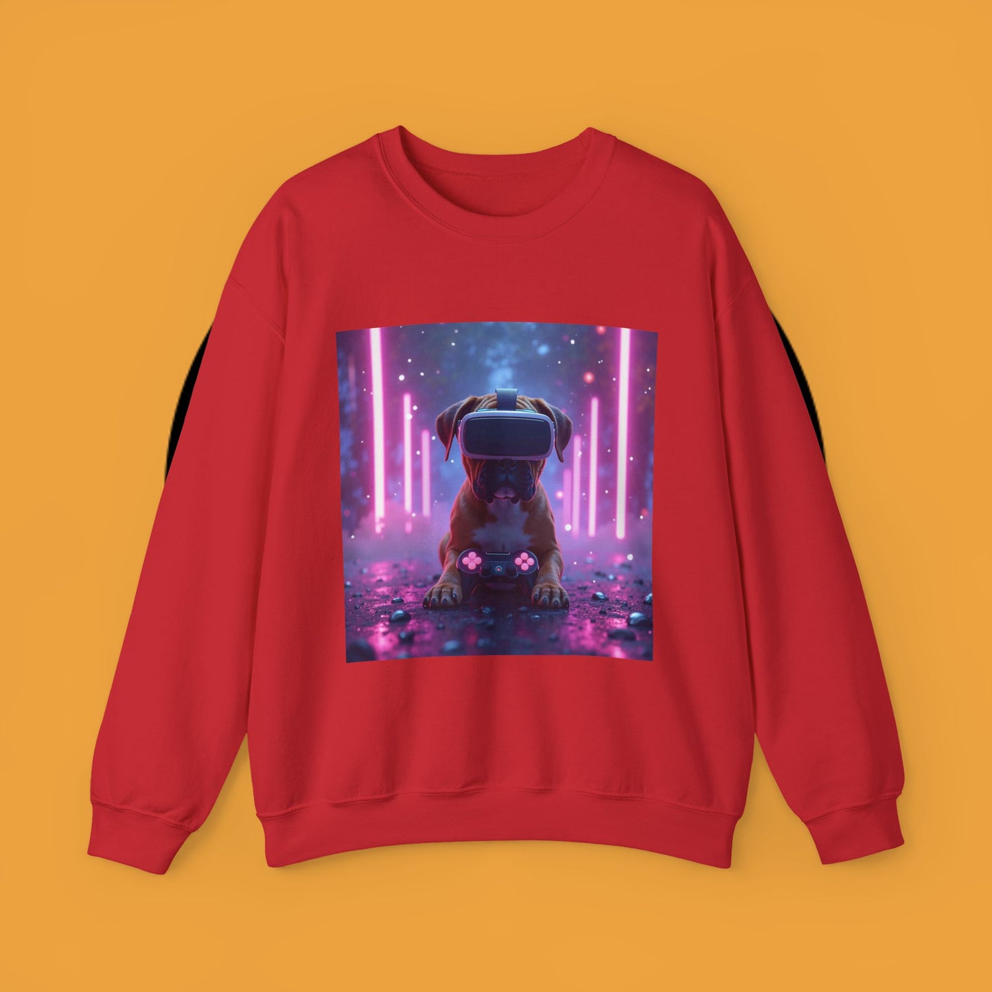 VR Gaming Boxer Dog Crewneck Sweatshirt | Funny Gamer Gift | Virtual Reality Puppy Design