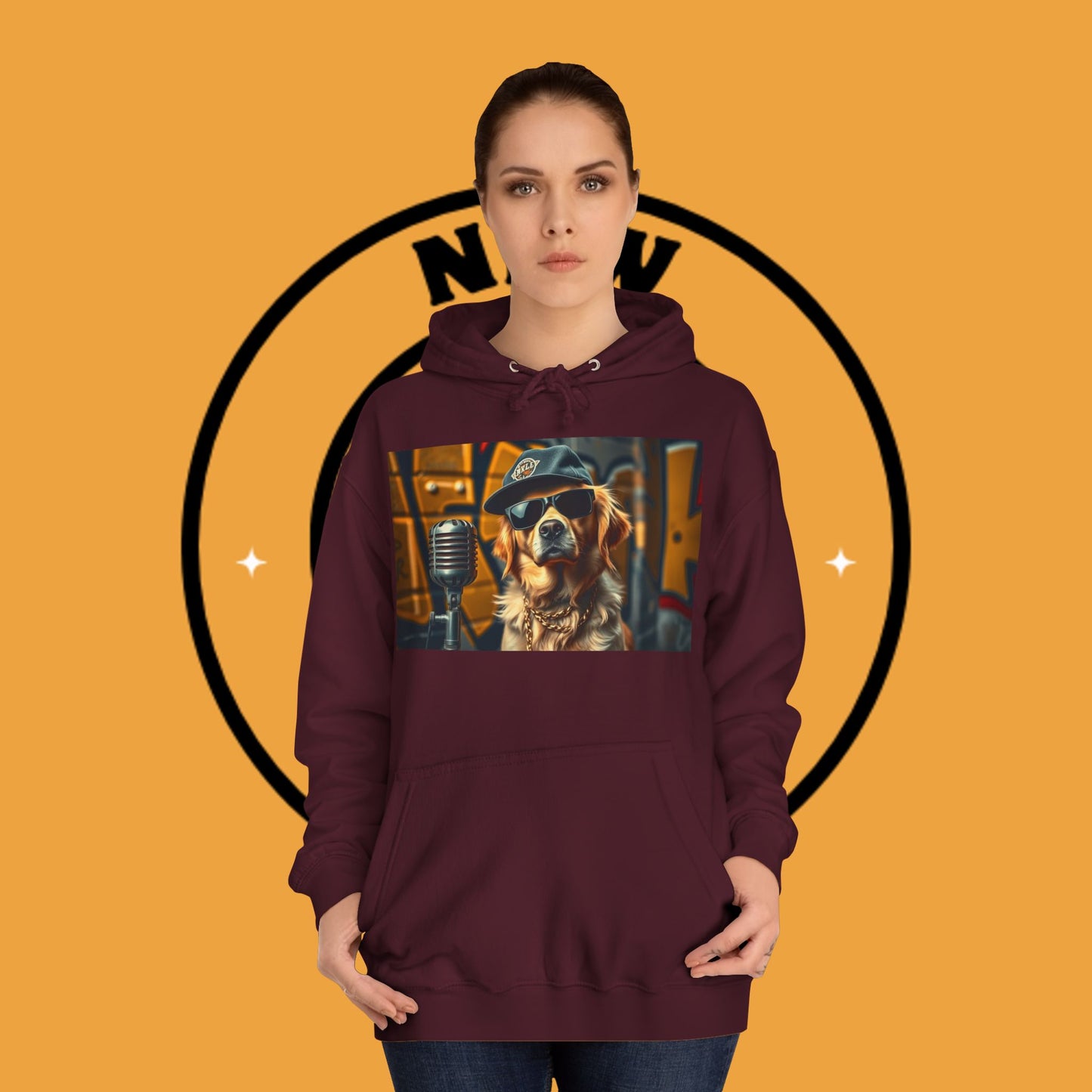 Hip Hop Hound - Cool Dog Rapper with Microphone - Rapper Dog Hoodie: Street Style Icon with Retro Vibes - Unisex Hoodie