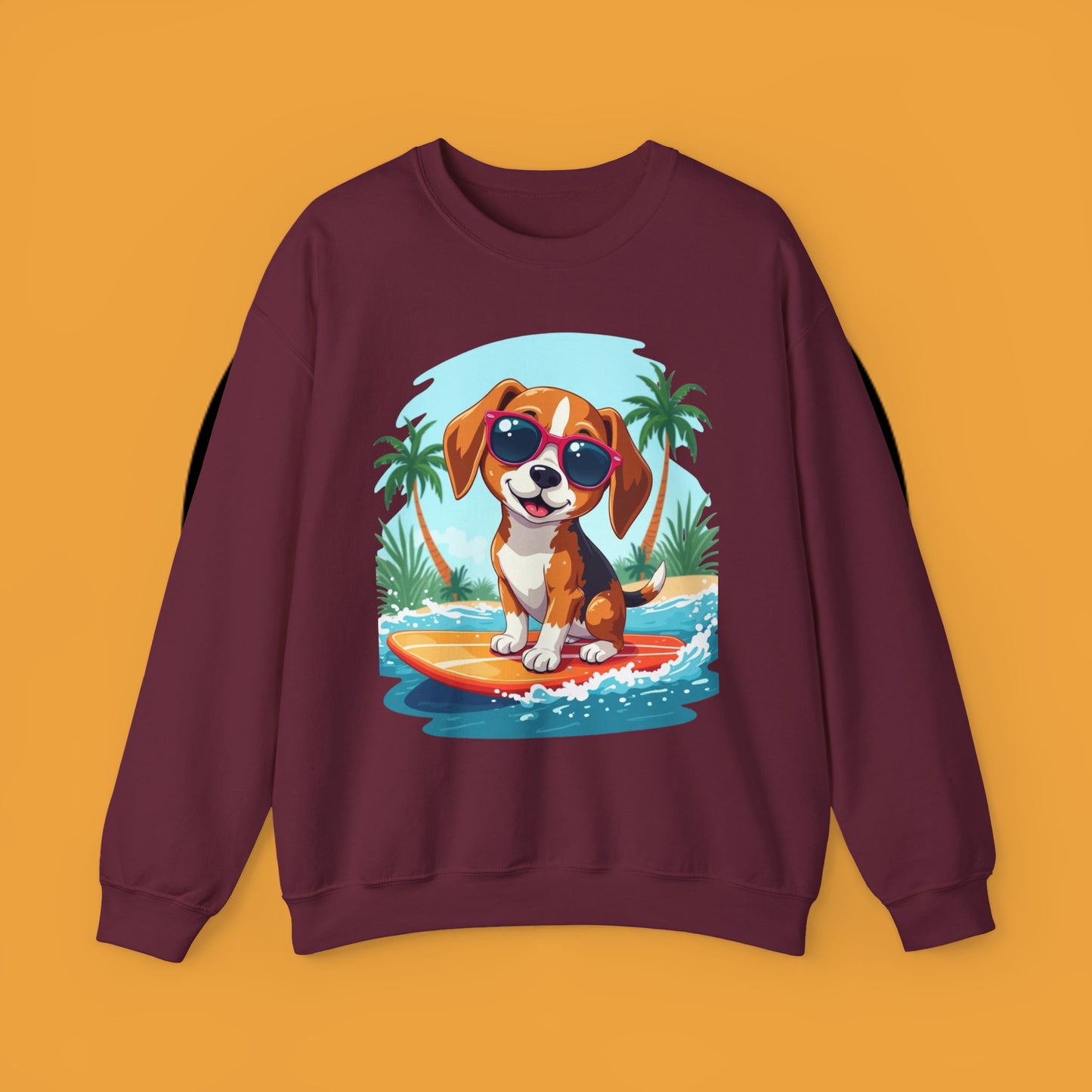Dog Lover Crewneck Sweatshirt - Beagle surfista - Cool Summer Beagle Surfboard Sweatshirt β Perfect for Beach Vibes!