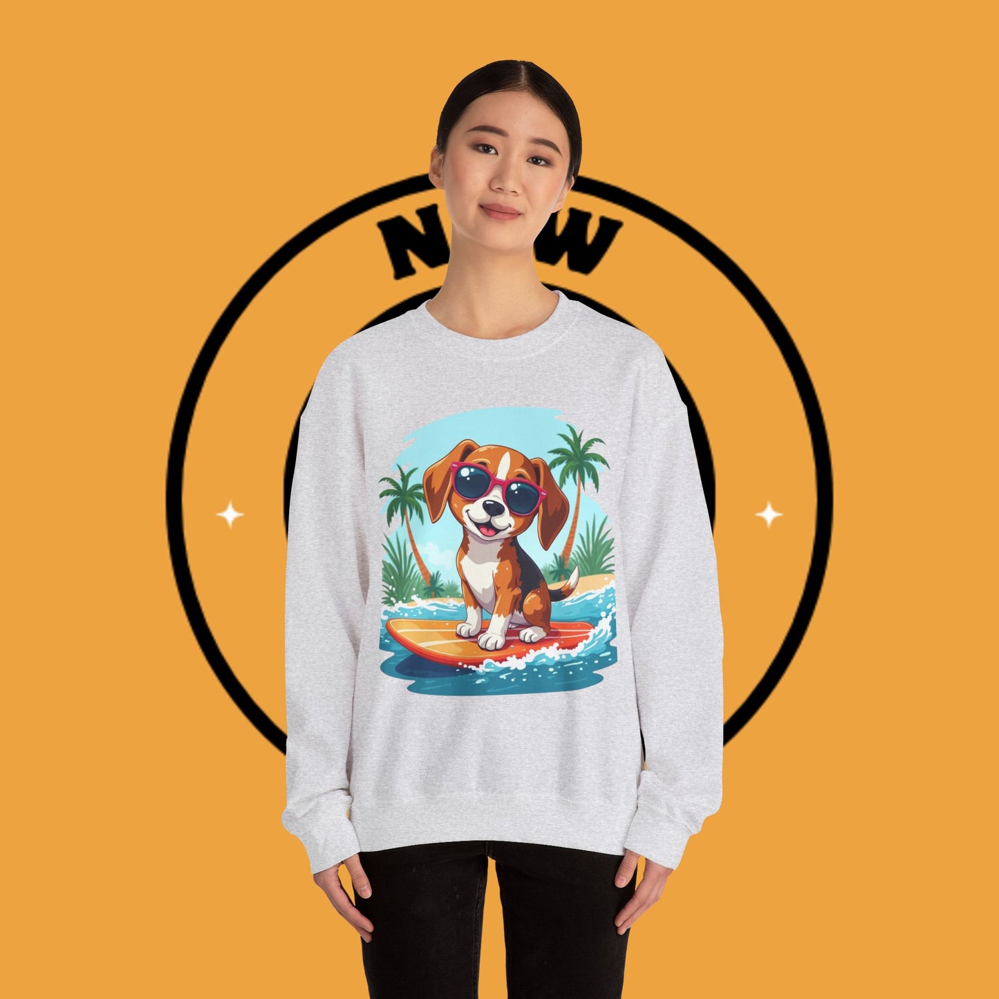 Dog Lover Crewneck Sweatshirt - Beagle surfista - Cool Summer Beagle Surfboard Sweatshirt β Perfect for Beach Vibes!