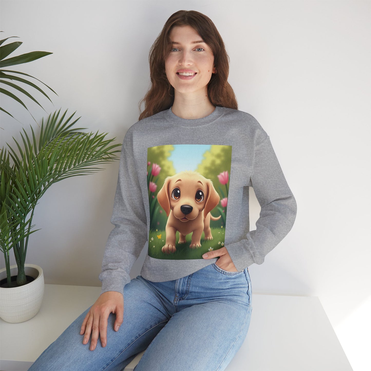 Adorable Golden Retriever Puppy in a Garden with Flowers - Cute Puppy Photo kawaii style