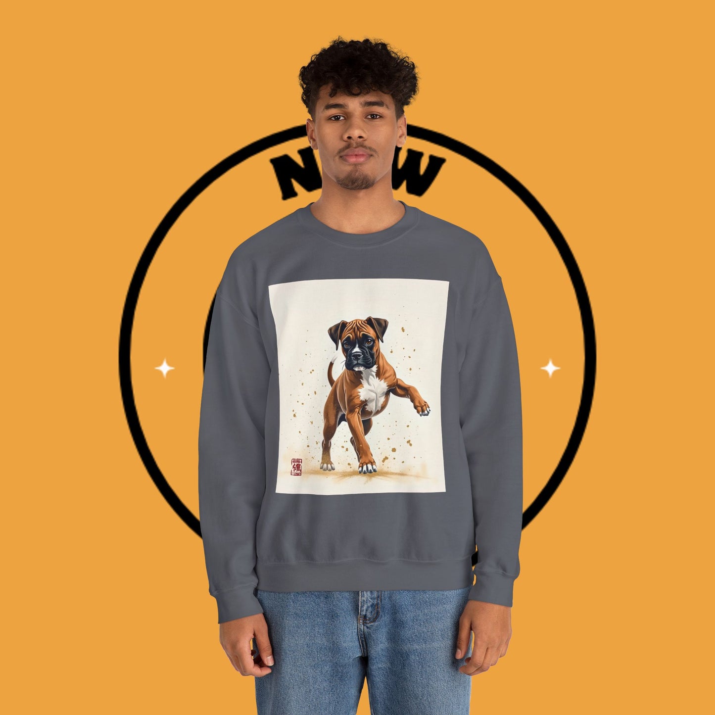 Running Boxer Puppy Crewneck Sweatshirt | Artistic Dog Lover Gift | Dynamic Movement Design