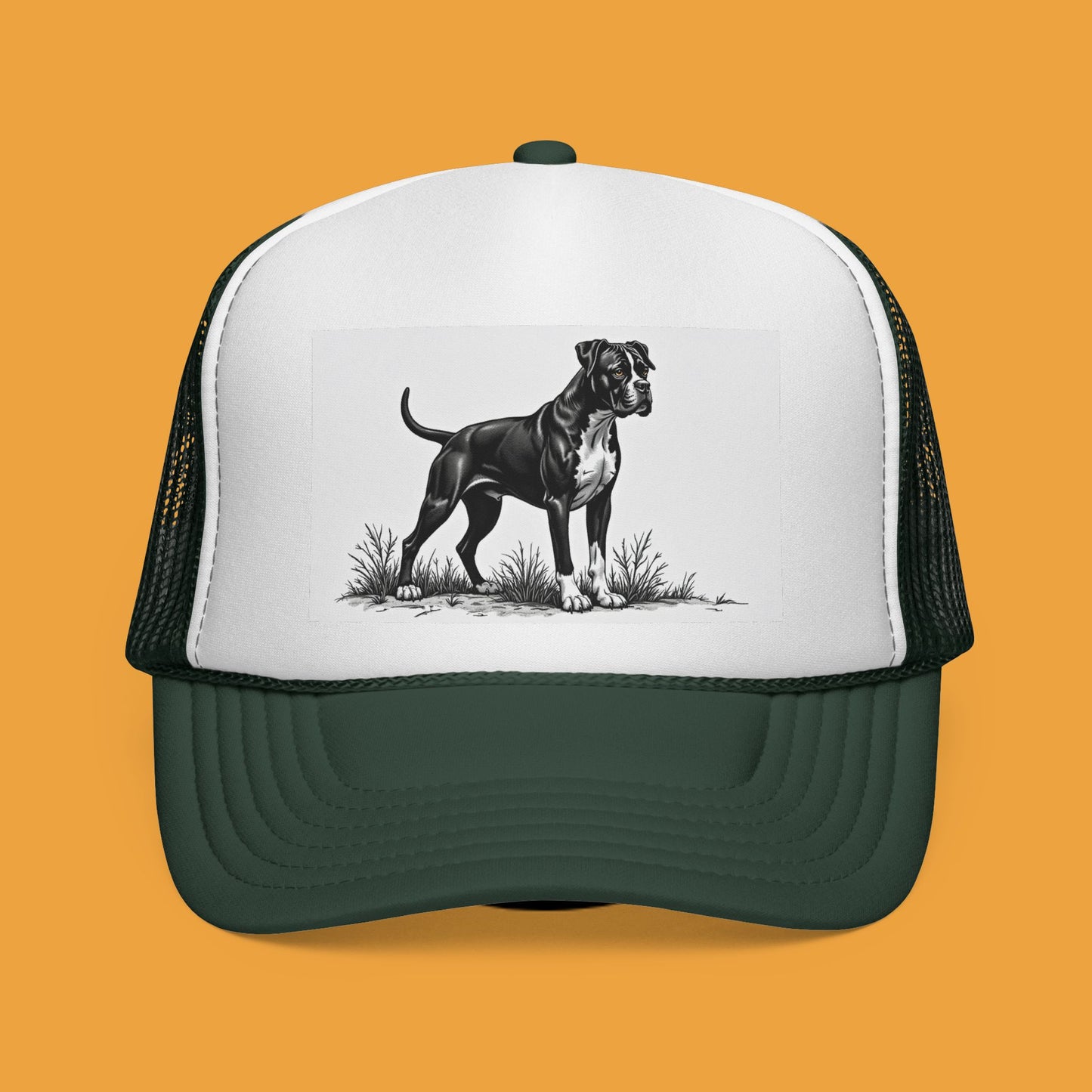 "Boxer Dog Trucker Cap - Premium Black & White Design | Adjustable Snapback Hat for Dog Lovers | Streetwear Baseball Cap"