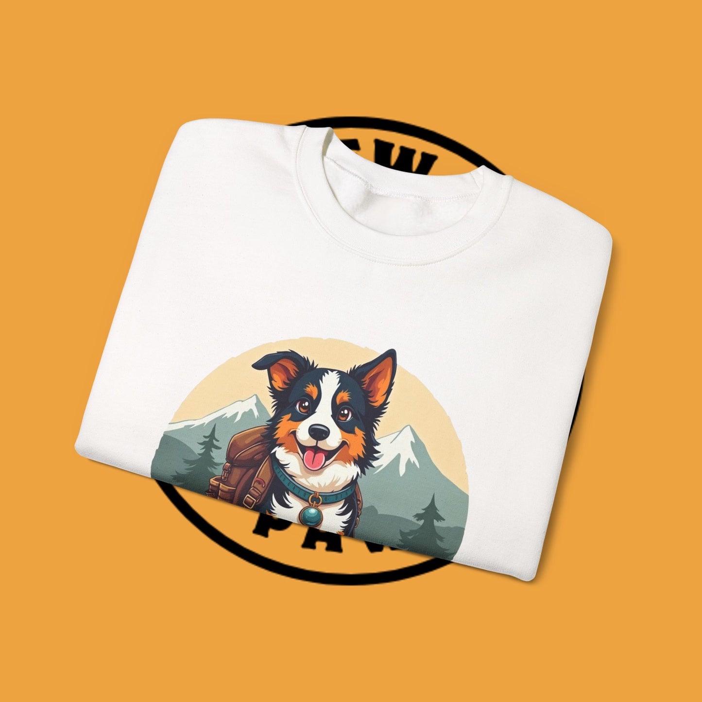 Adventure Dog Hiking Crewneck Sweatshirt - Mountain Explorer Border Collie Design | Outdoor Lover Gift