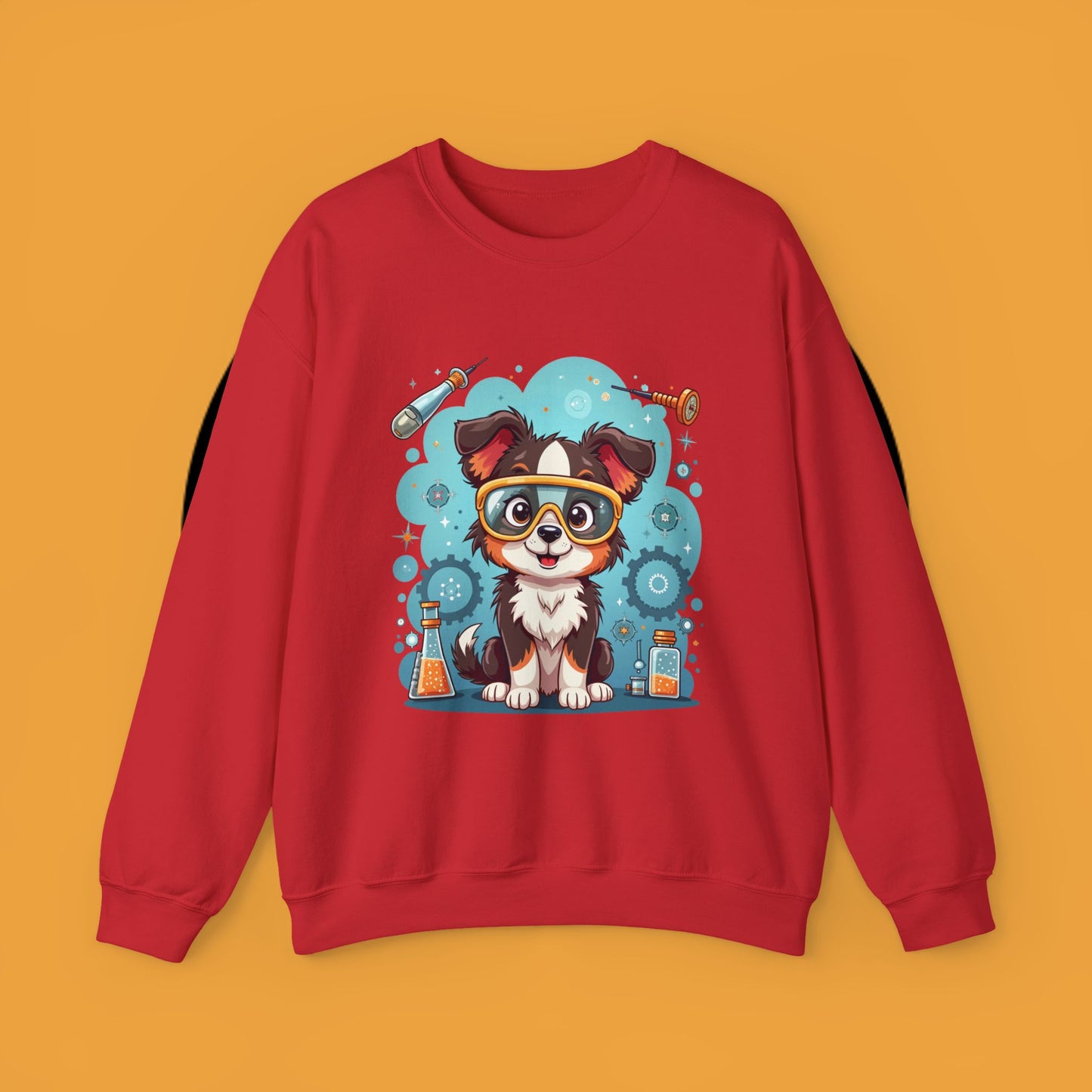 Science Dog Crewneck Sweatshirt - Cute Puppy Scientist with Lab Goggles Design | STEM Lover Gift