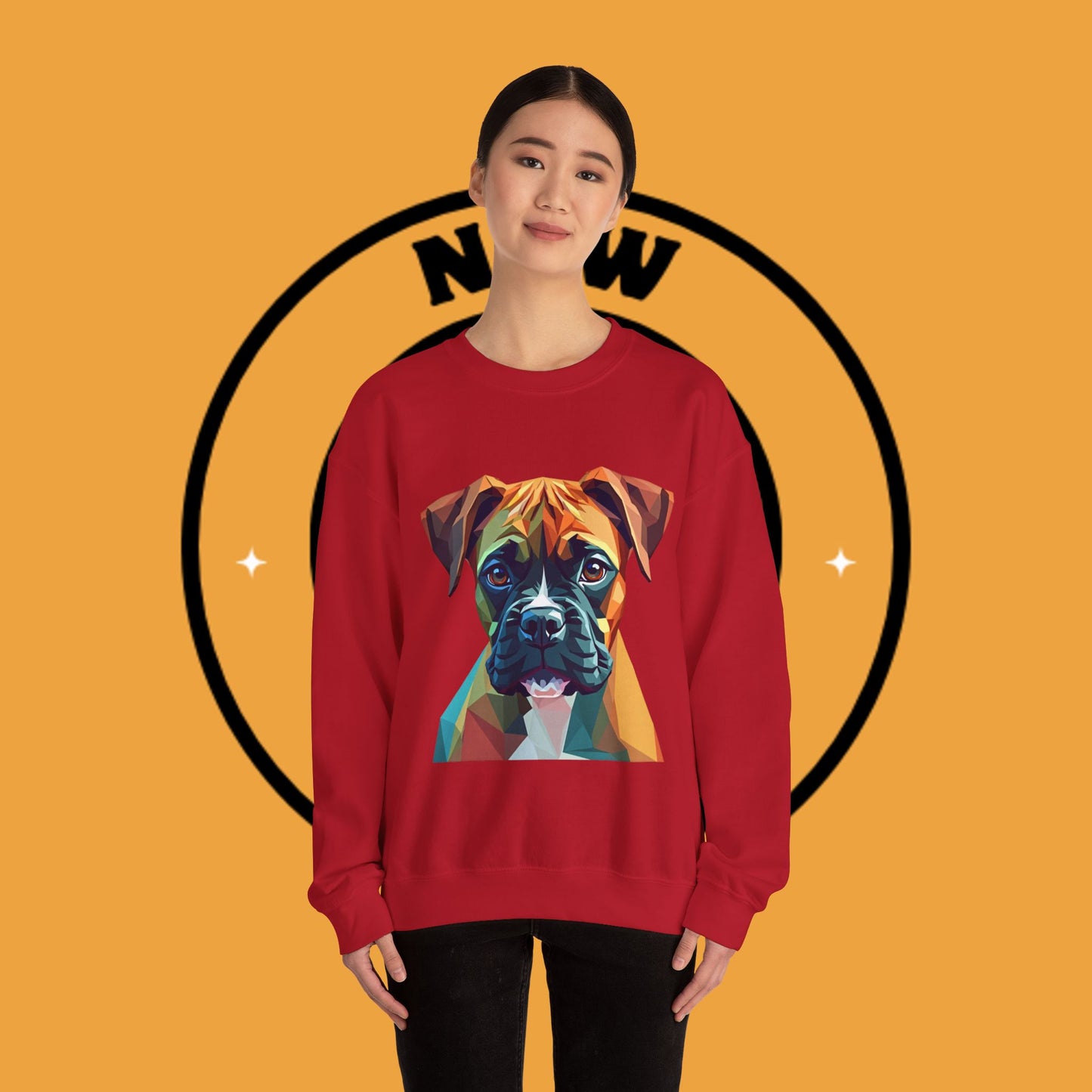 Geometric Boxer Dog Crewneck Sweatshirt - Polygon Art Pet Portrait - Modern Design Lover Gift