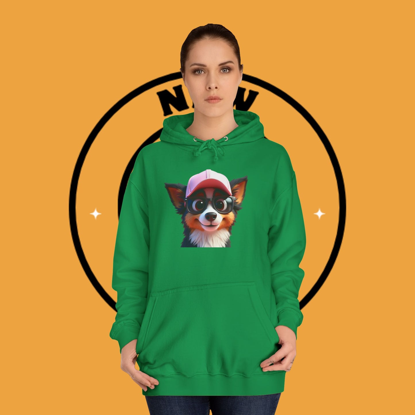 "Hipster Border Collie Puppy with Glasses & Cap Hoodie - Cute Trendy Dog Sweatshirt | Fun Design"