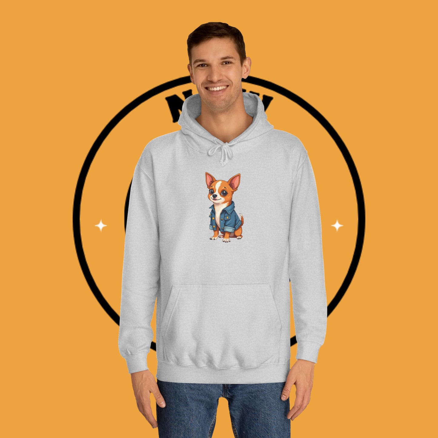 "Adorable Chihuahua in Denim Jacket Hoodie | Cute Dog Lover Gift | Premium Pet Fashion Streetwear"