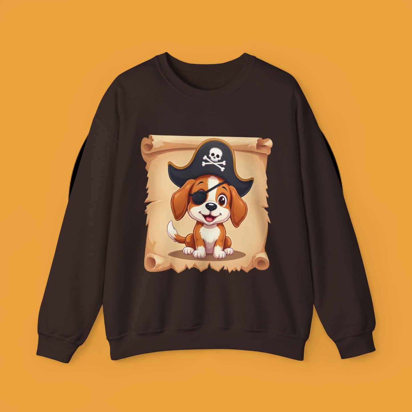 Pirate Dog Crewneck Sweatshirt - Buccaneer Beagle Design with Patch and Hat