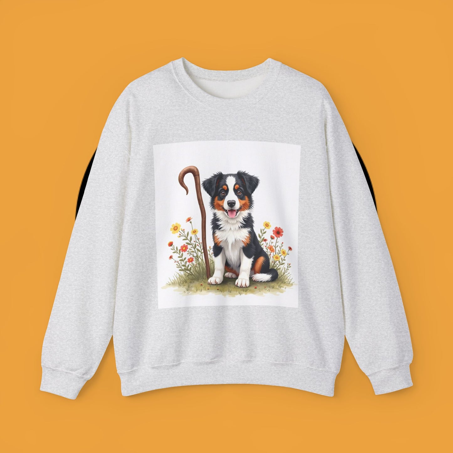 Border Collie Puppy Shepherd's Crook Crewneck Sweatshirt - Pastoral Dog Art | Farm Life Gift