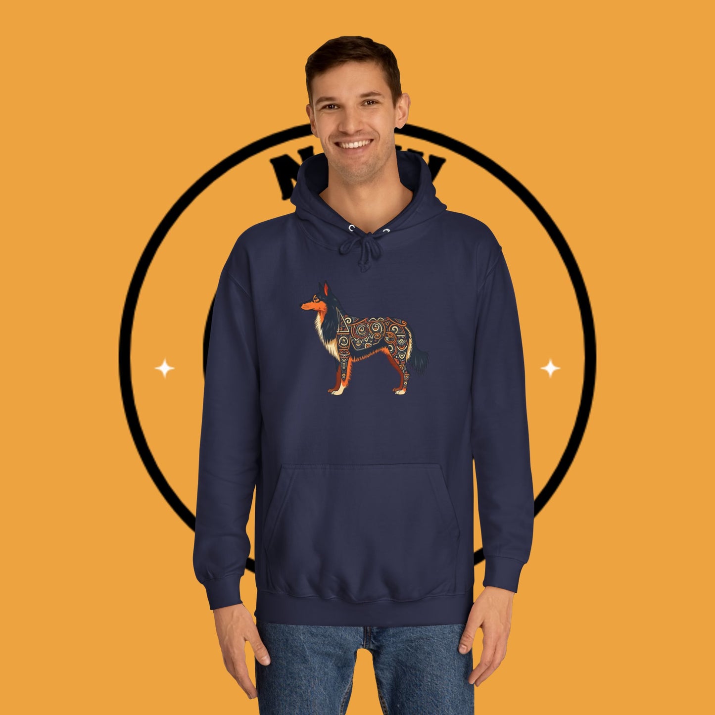 "Tribal Border Collie Mandala Hoodie - Sacred Geometry Dog Art Sweatshirt | Spiritual Celtic Design"