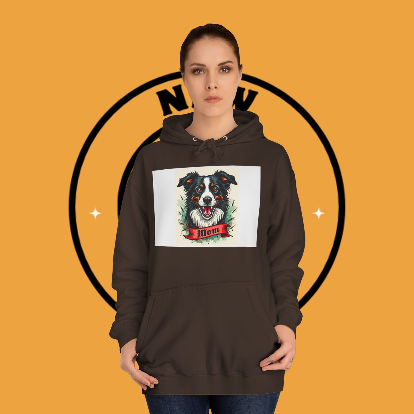 "Border Collie Mom Tattoo Style Hoodie - Vintage Dog Mother Banner Design Sweatshirt | Bold Statement Wear"