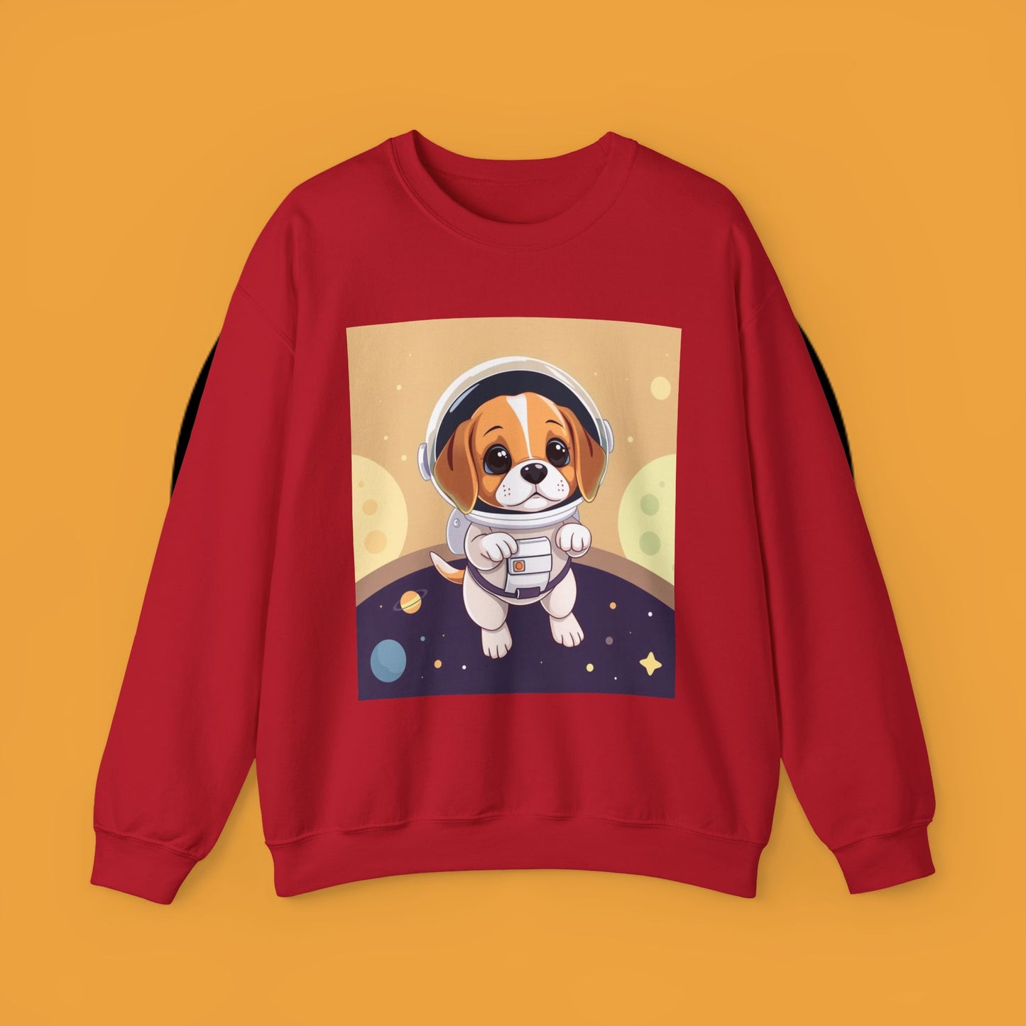 Astronaut Dog Crewneck Sweatshirt - Space Beagle Design with Helmet and Planets