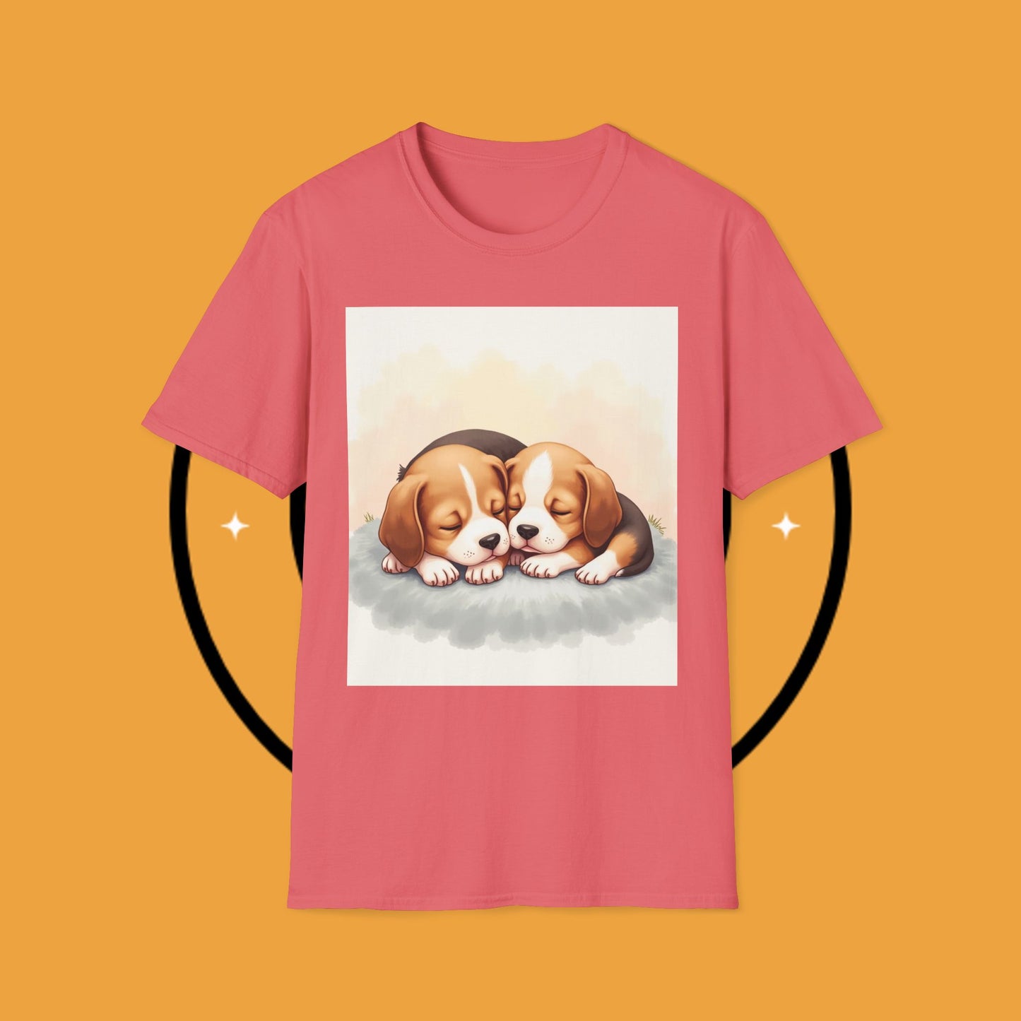 Beagle Twin Puppies Cuddling T-Shirt - Adorable Sleeping Puppies Design | Perfect Gift for Dog Lovers & Siblings