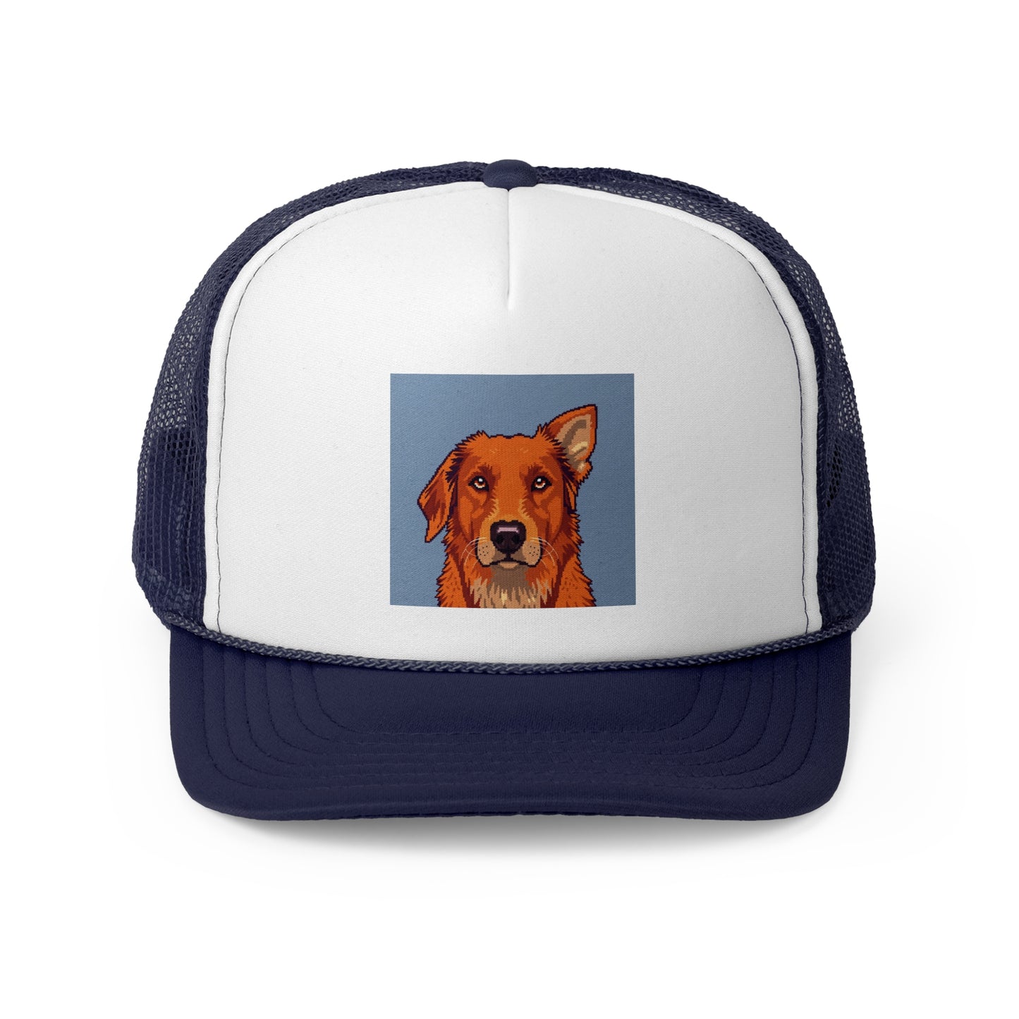 Pixel Art Dog Trucker Cap - Retro Gaming Golden Retriever Design - Unisex Adjustable Cap
