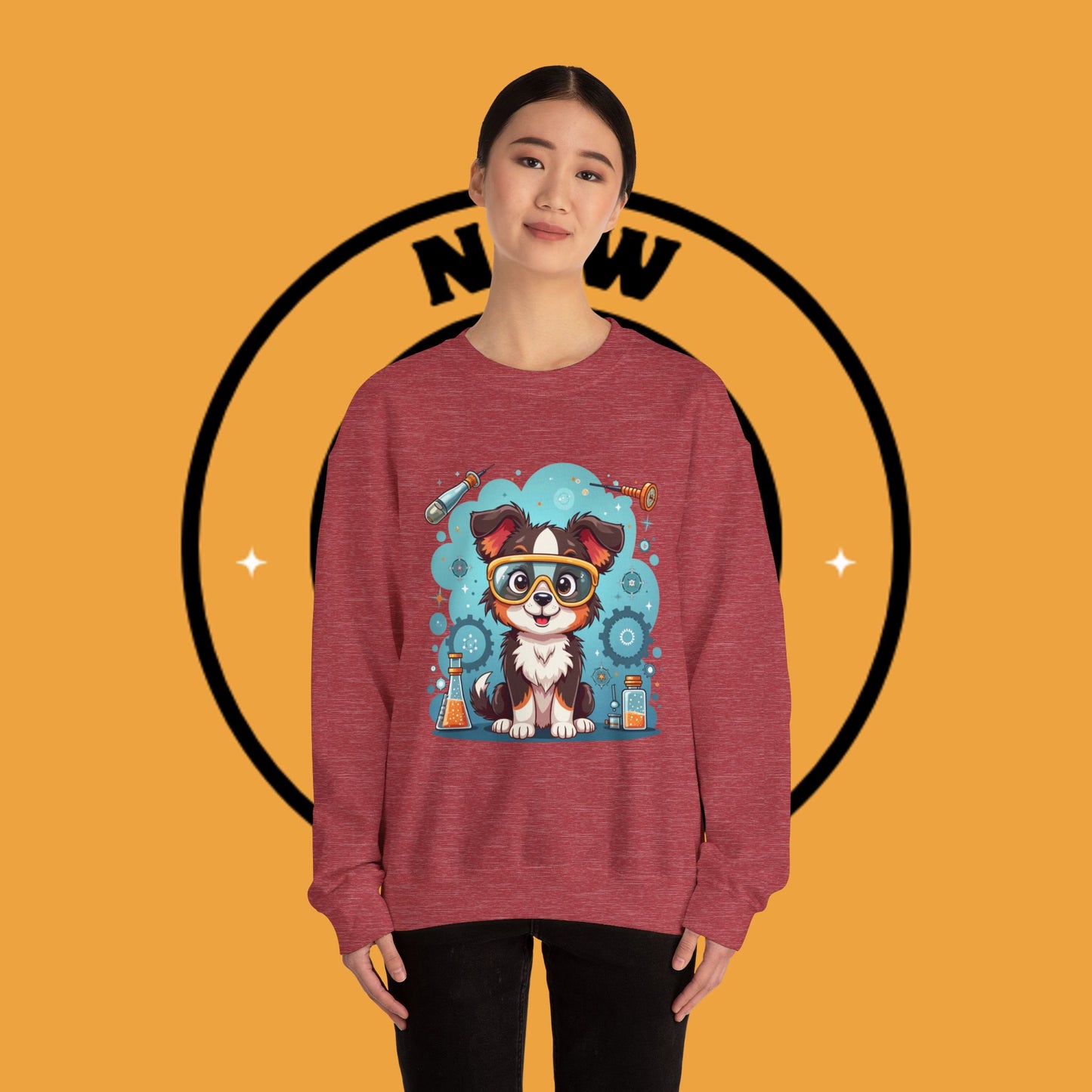 Science Dog Crewneck Sweatshirt - Cute Puppy Scientist with Lab Goggles Design | STEM Lover Gift