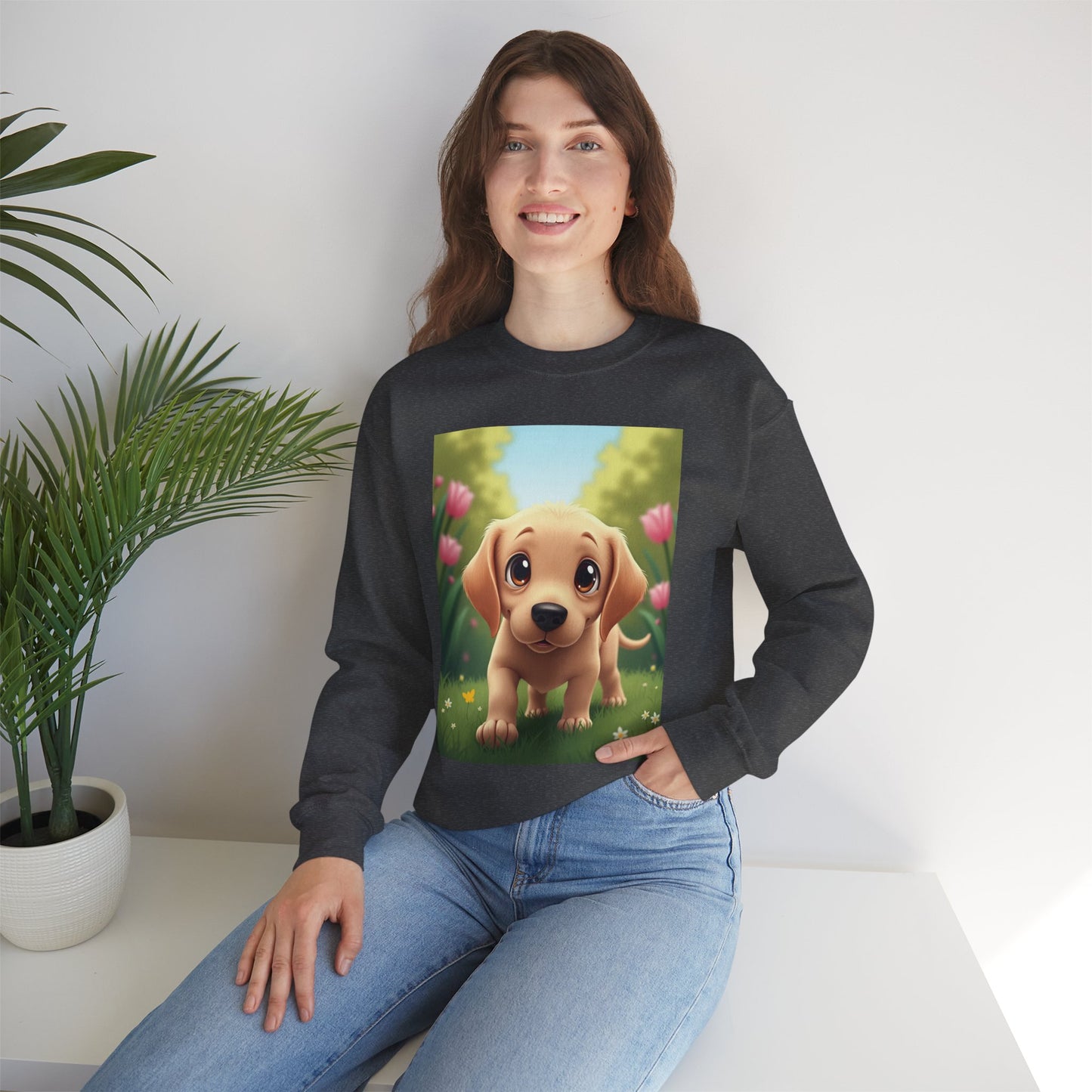 Adorable Golden Retriever Puppy in a Garden with Flowers - Cute Puppy Photo kawaii style
