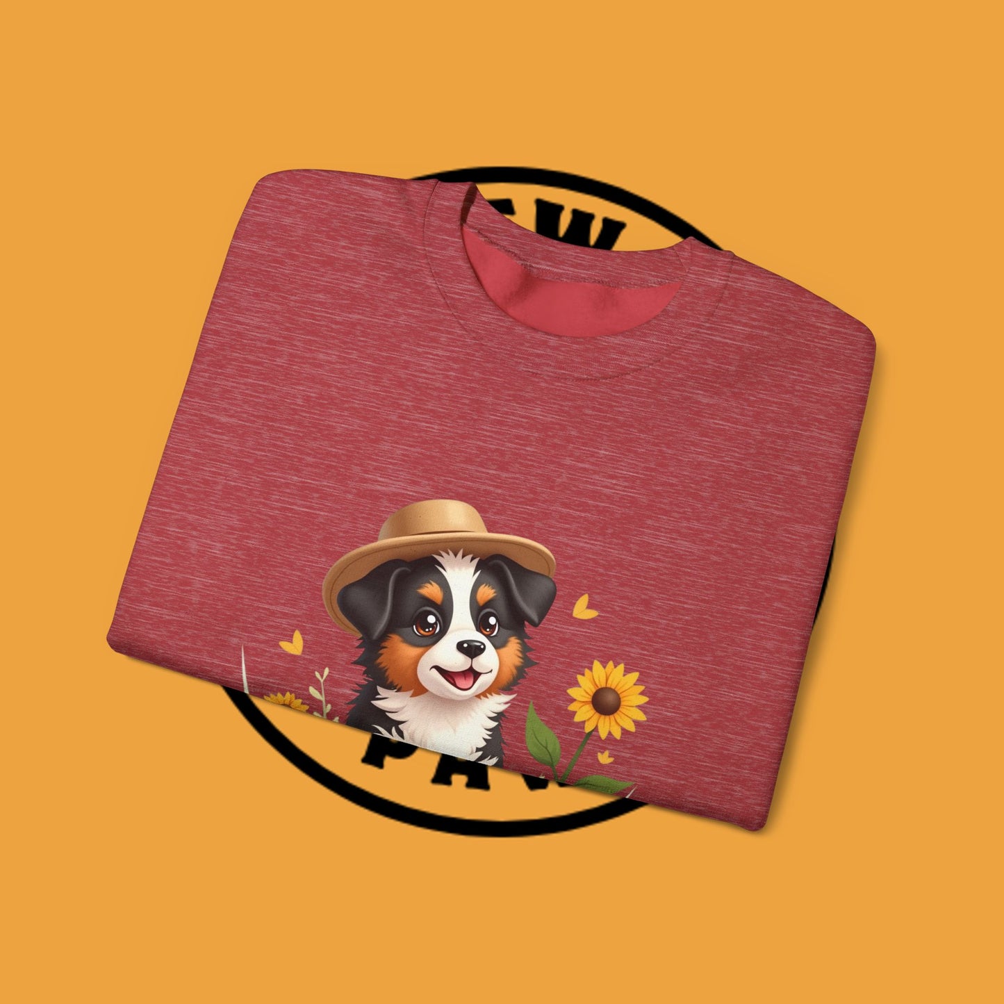 Garden Dog Crewneck Sweatshirt - Cute Puppy Gardener with Sunflowers Design | Green Thumb Gift