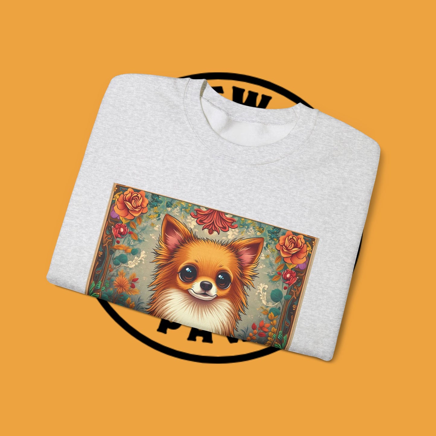 Victorian Chihuahua Garden Sweatshirt | Ornate Floral Dog Portrait | Botanical Pet Art Design