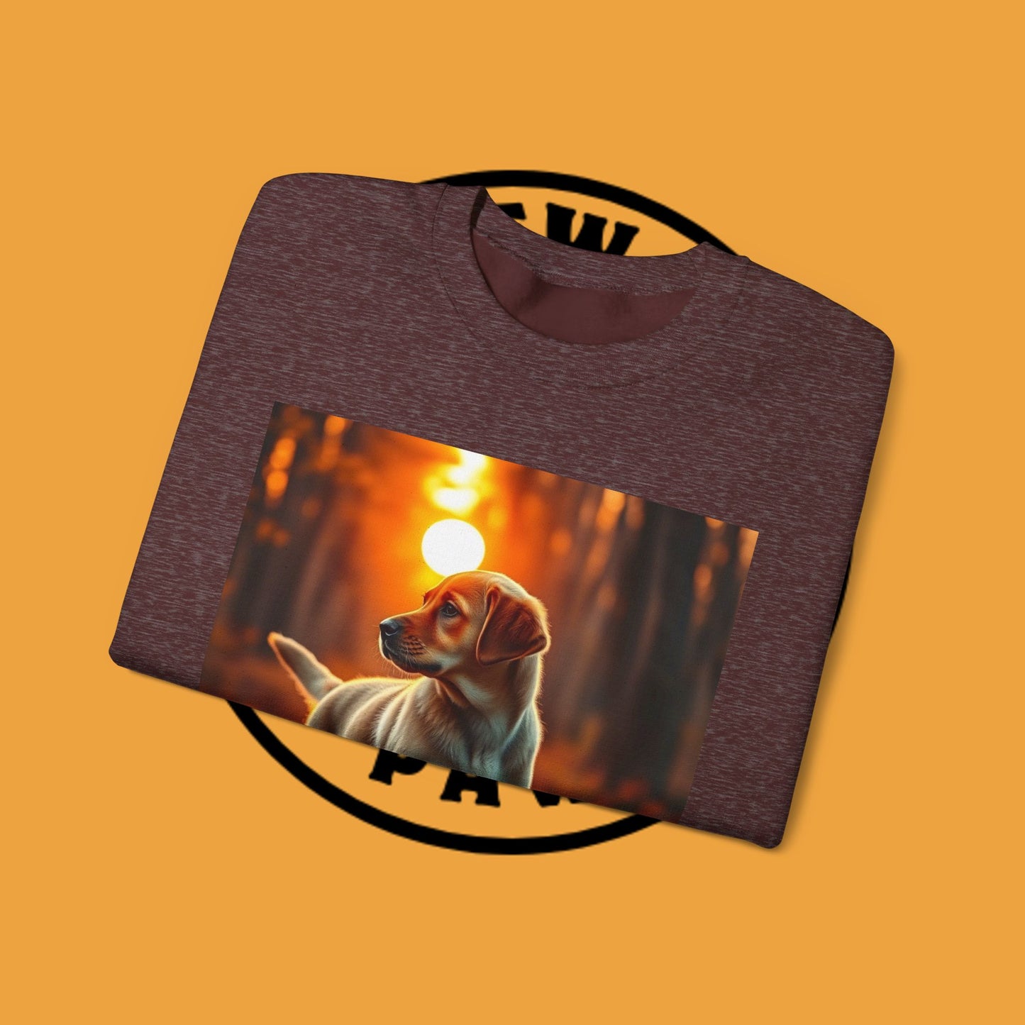 Crewneck Sweatshirt - Labrador Puppy in Autumn Forest with Golden Sunset Light Design