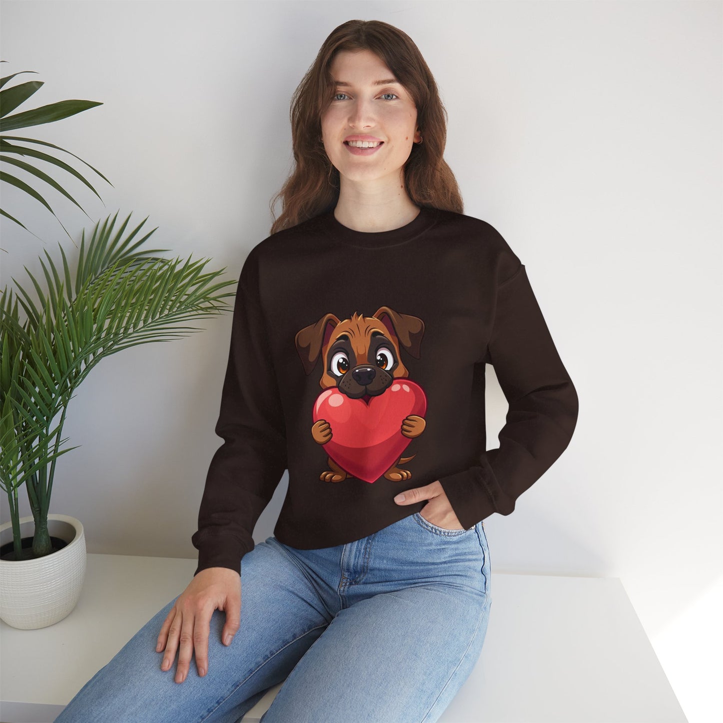 Adorable Puppy Love Heart Crewneck Sweatshirt - Perfect Gift for Dog Lovers