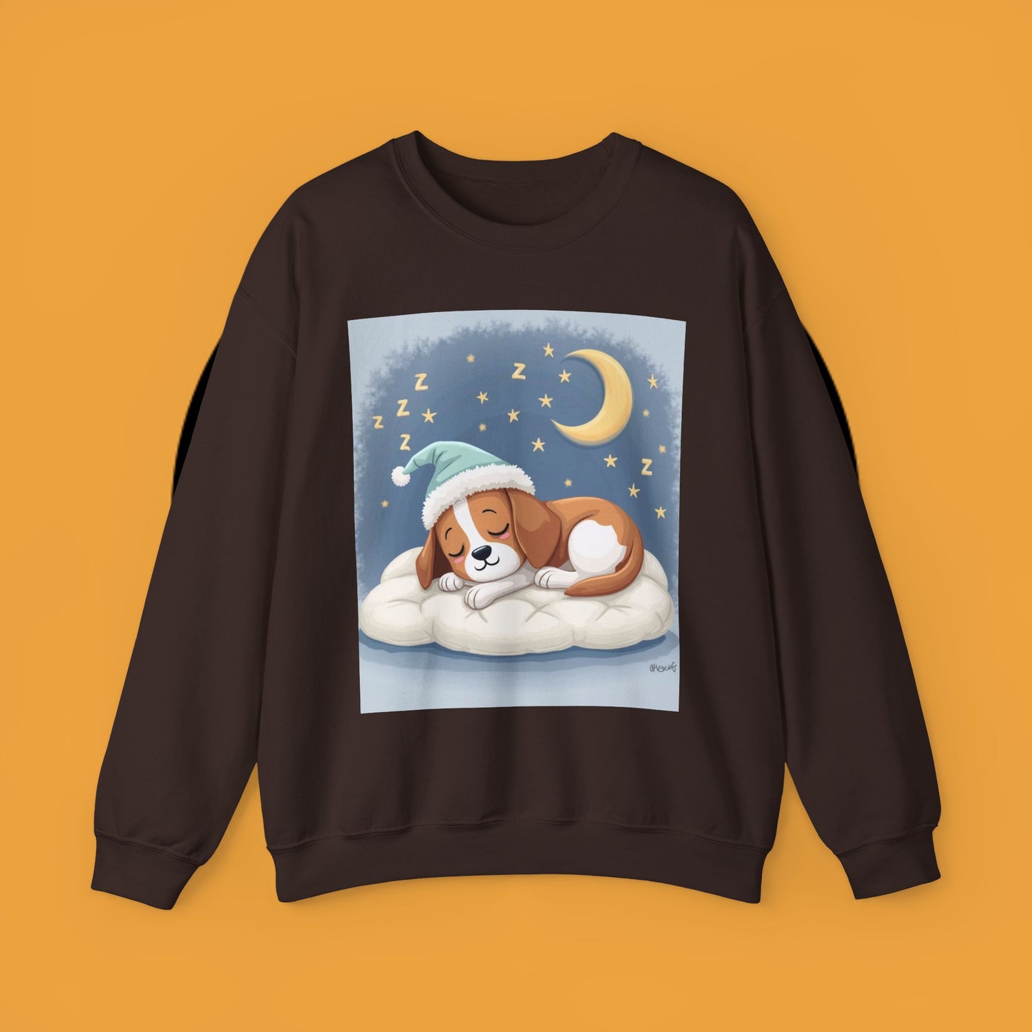 Sleeping Dog Crewneck Sweatshirt - Cute Beagle Design with Moon and Stars