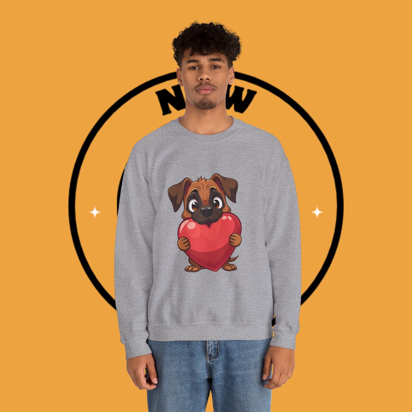 Adorable Puppy Love Heart Crewneck Sweatshirt - Perfect Gift for Dog Lovers