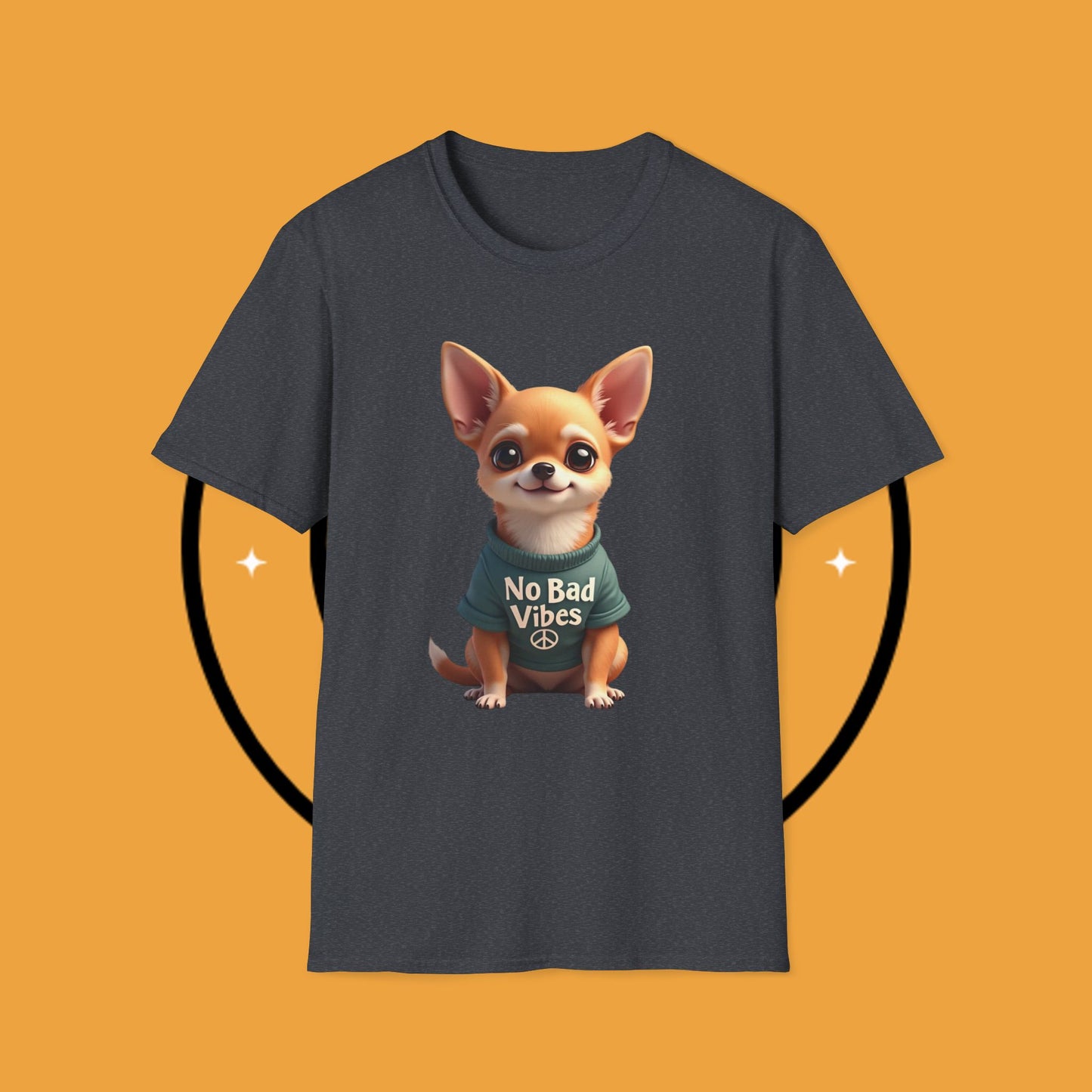 No Bad Vibes Chihuahua T-Shirt - Positive Energy Dog Art - Peace Symbol Pet Tee - Mental Health Wellness Shirt