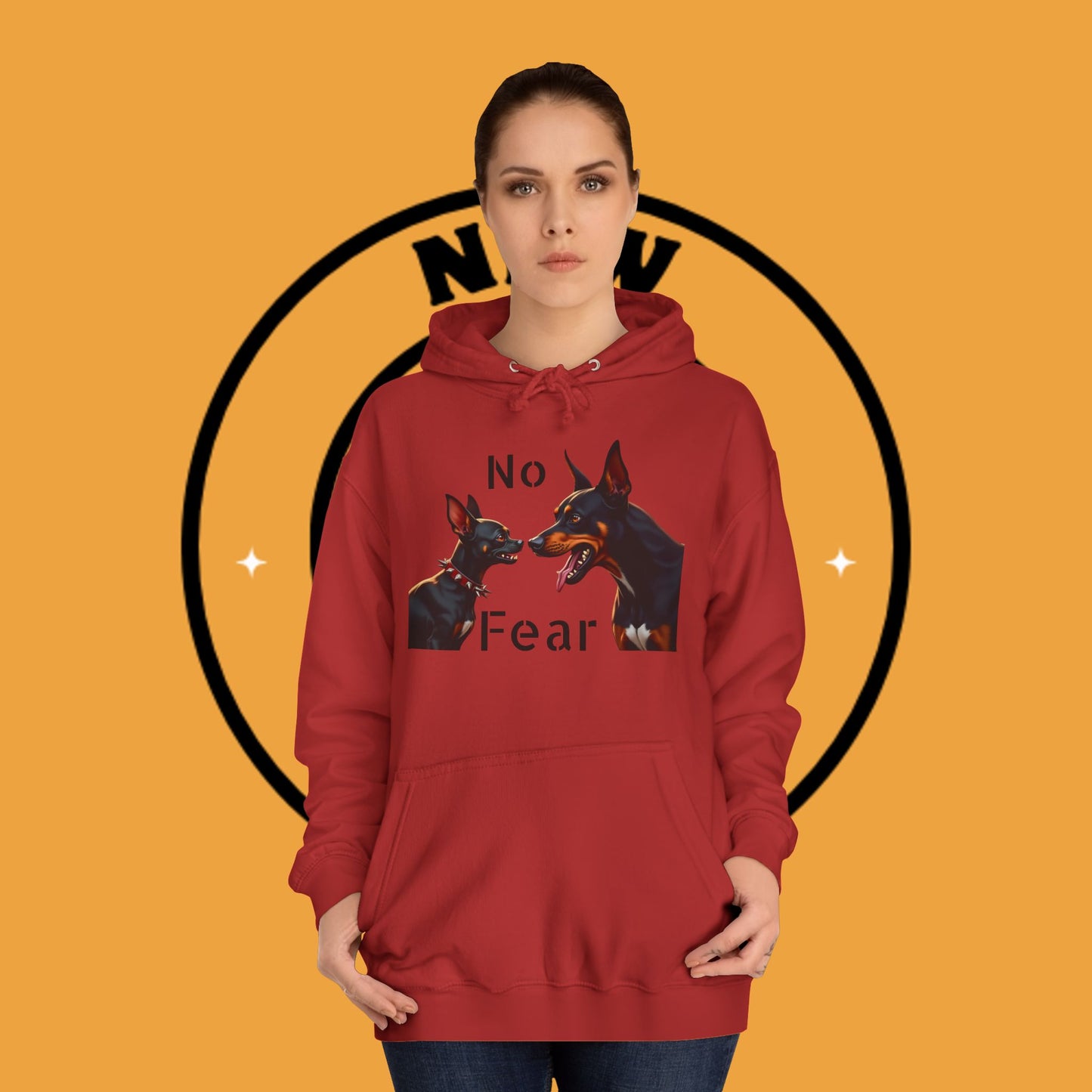 "Fearless Chihuahua vs Doberman Hoodie | Small Dog Big Attitude | David Goliath Pet Art | Brave Little Dog Gift"