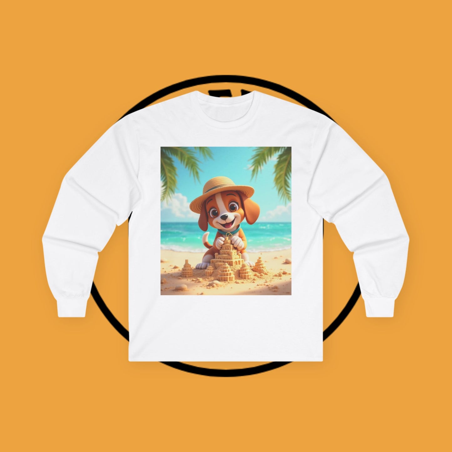 Beach Puppy Building Sandcastle Long Sleeve Shirt - Summer Tee