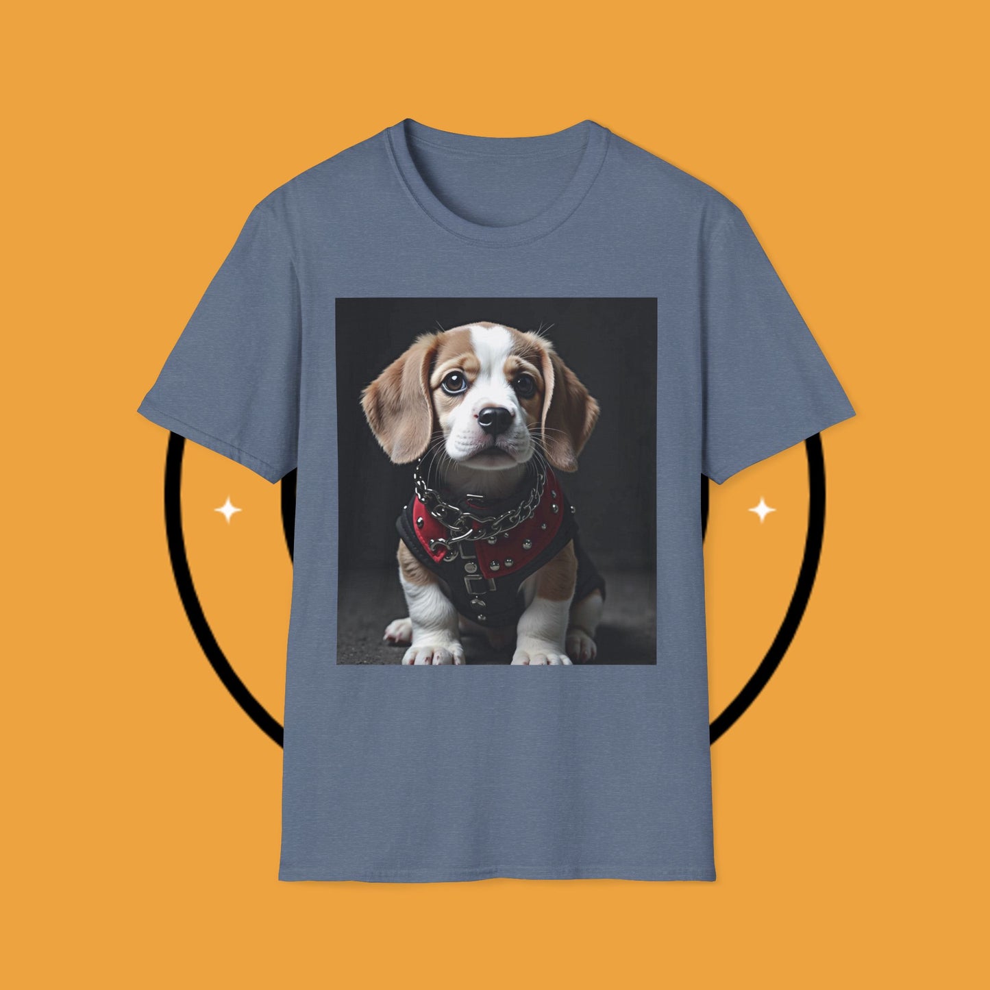 Tough Beagle Puppy T-Shirt - Rebel Dog with Leather Harness Design | Edgy Pet Lover Biker Style Tee