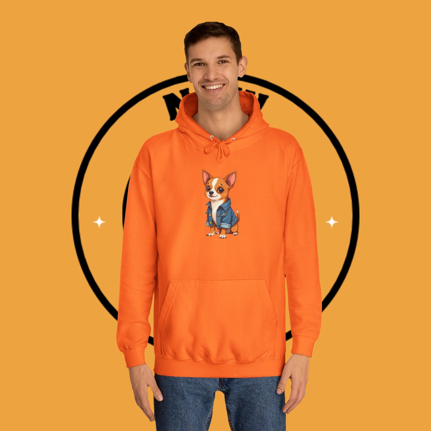 "Adorable Chihuahua in Denim Jacket Hoodie | Cute Dog Lover Gift | Premium Pet Fashion Streetwear"