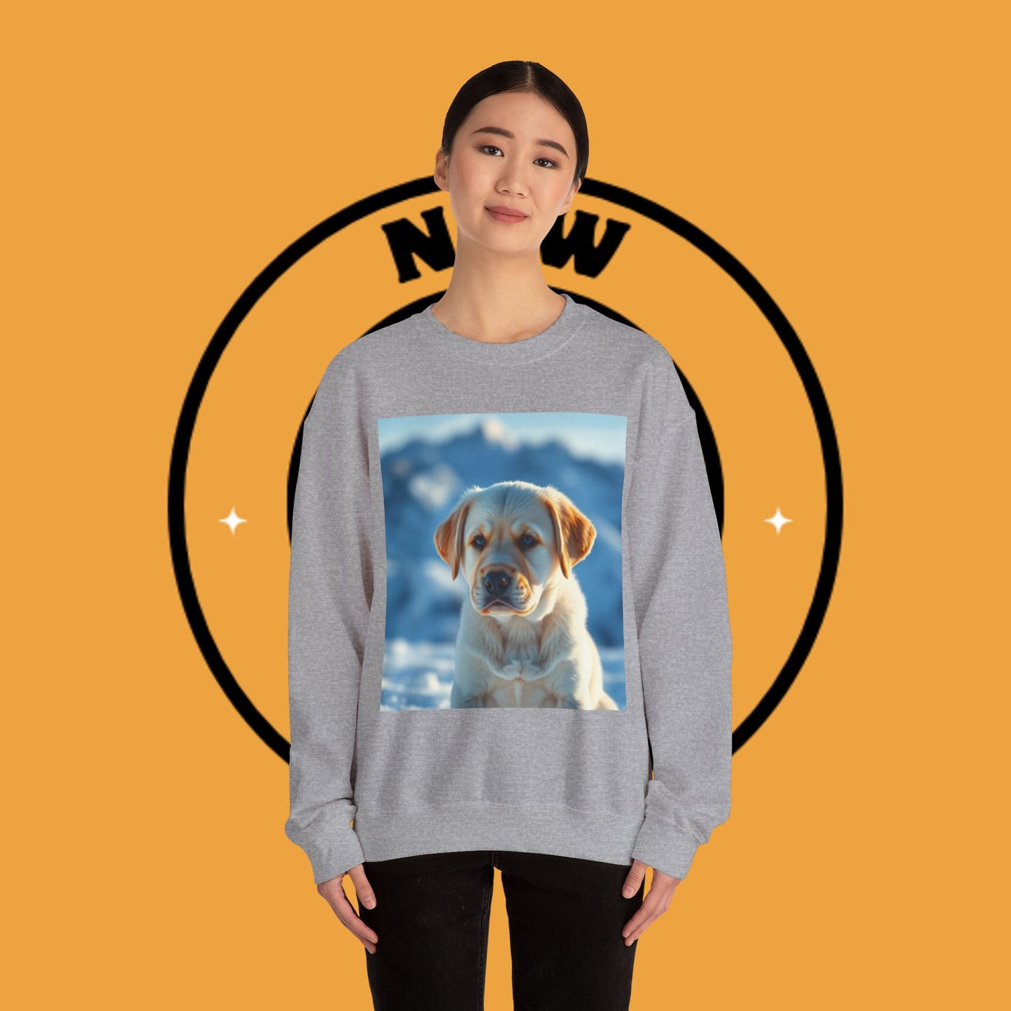 Crewneck Sweatshirt - Cute Labrador Puppy with Blue Eyes - Adorable Dog Portrait in Snow