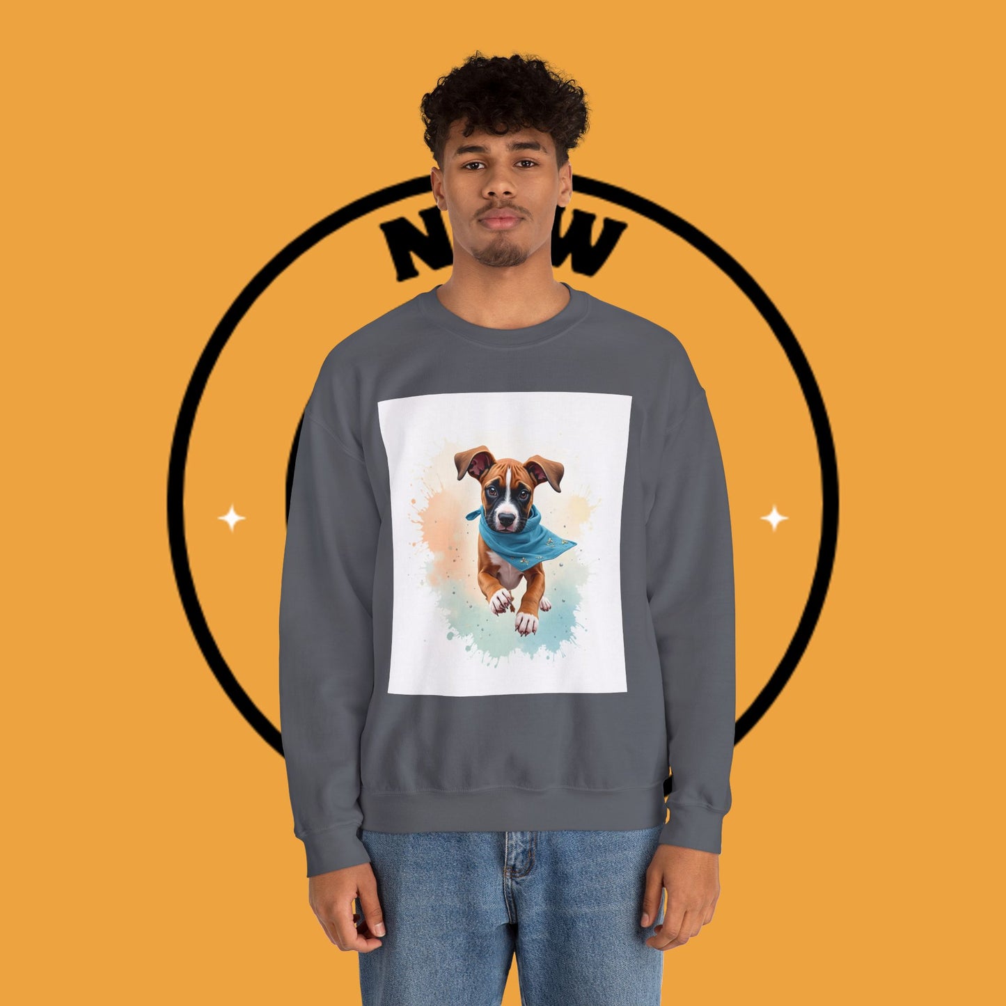 Watercolor Puppy Bandana Crewneck Sweatshirt - Artistic Dog Portrait - Unique Pet Lover Gift