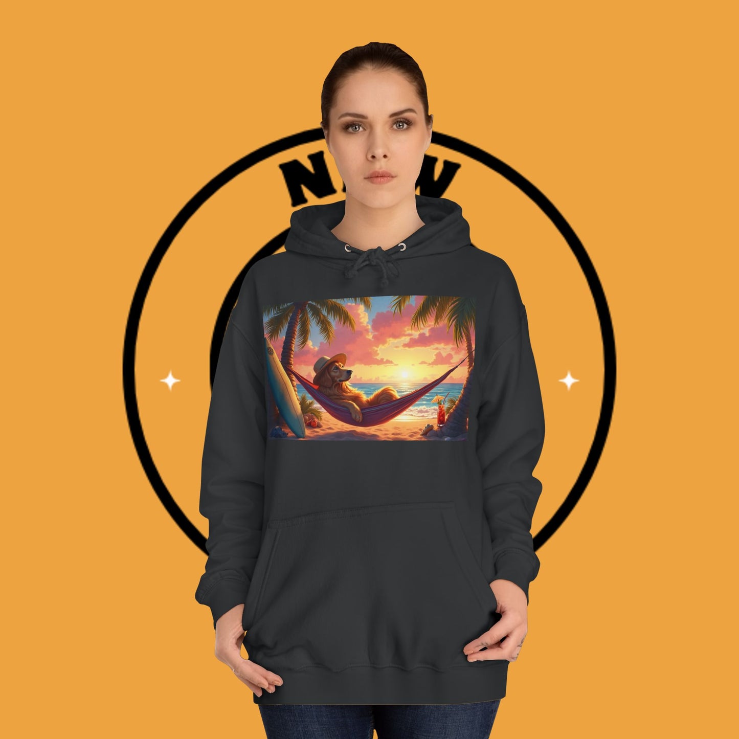 Beachside Bliss Golden Retriever Hammock Hoodie - Unisex Hoodies