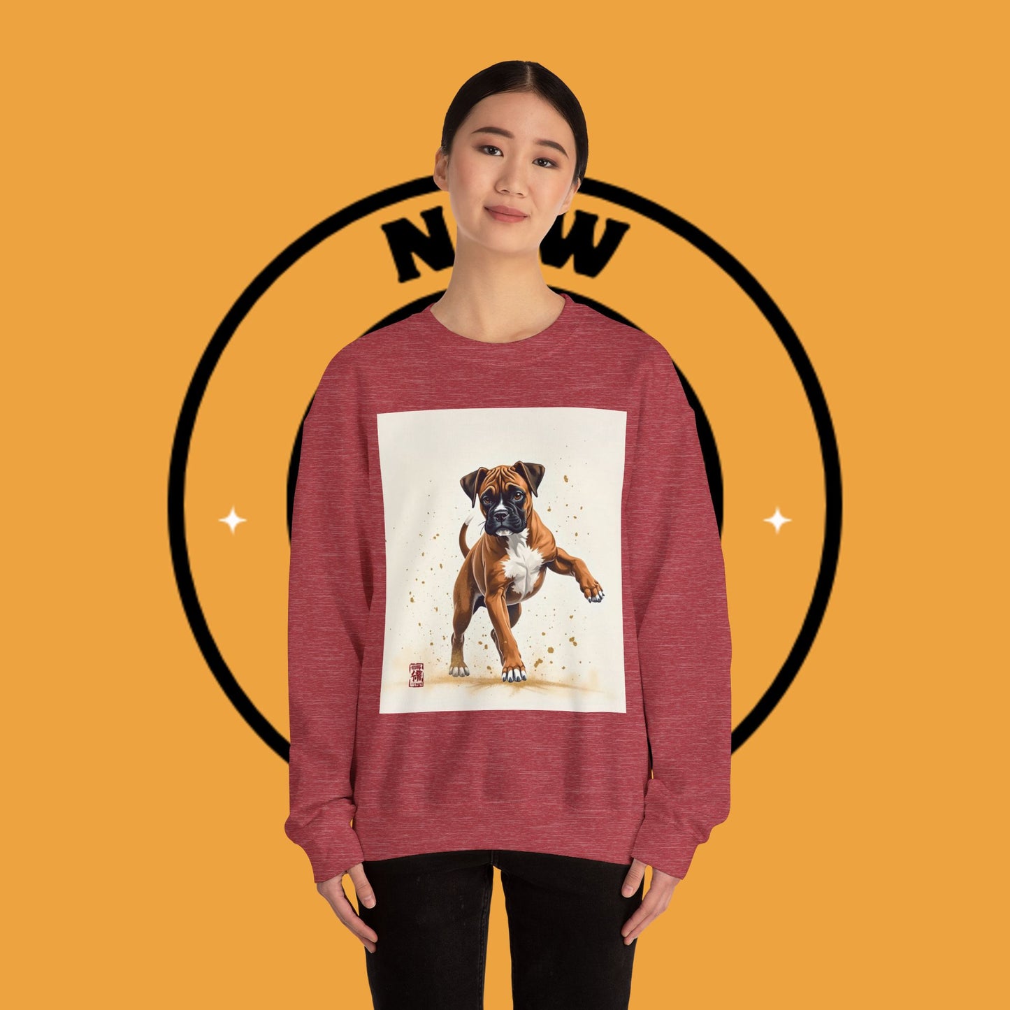 Running Boxer Puppy Crewneck Sweatshirt | Artistic Dog Lover Gift | Dynamic Movement Design