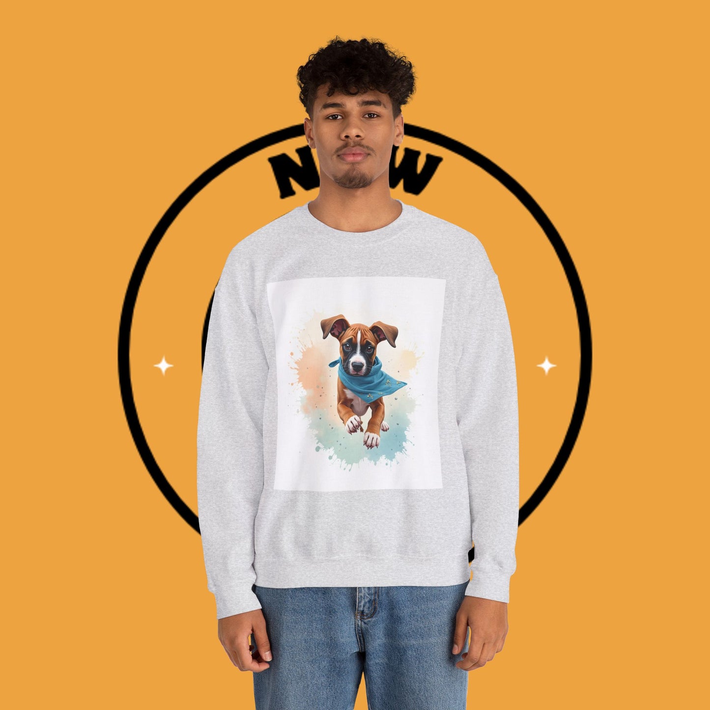 Watercolor Puppy Bandana Crewneck Sweatshirt - Artistic Dog Portrait - Unique Pet Lover Gift
