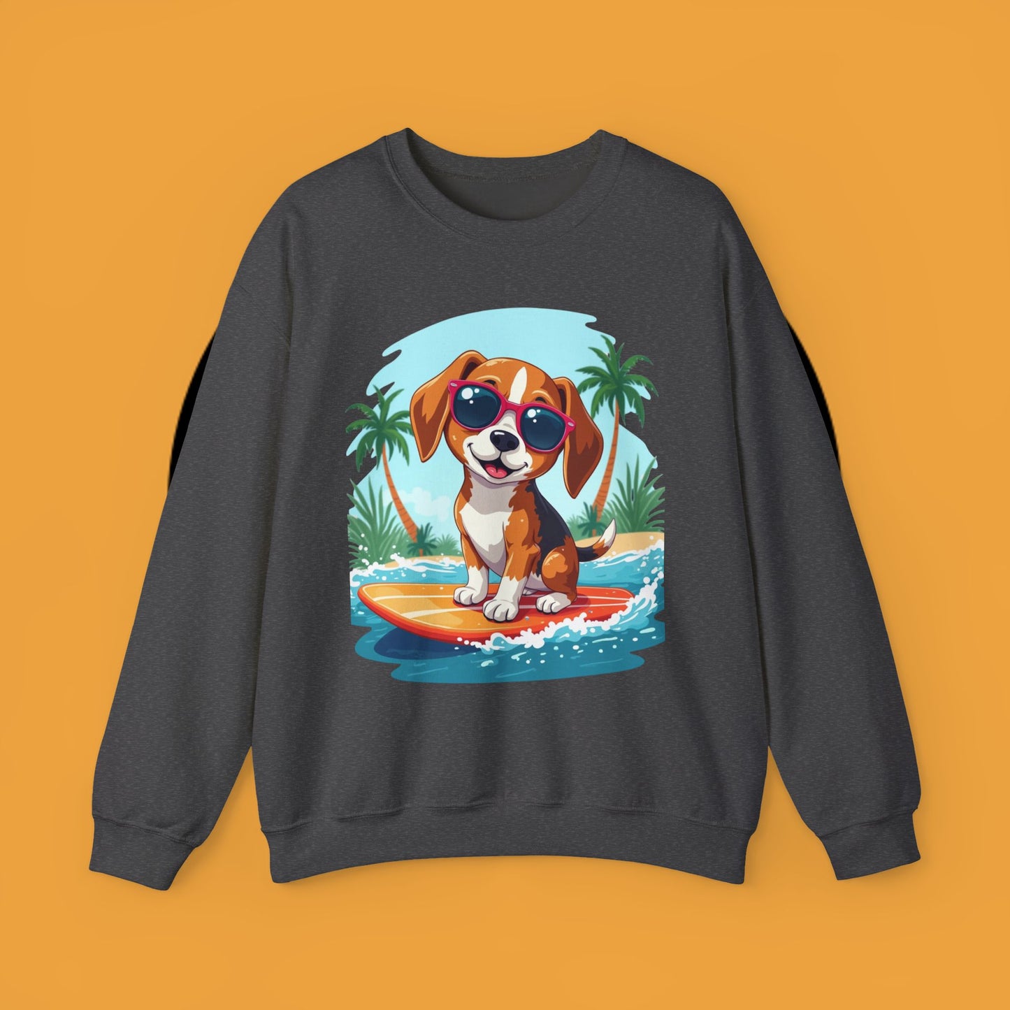 Dog Lover Crewneck Sweatshirt - Beagle surfista - Cool Summer Beagle Surfboard Sweatshirt β Perfect for Beach Vibes!