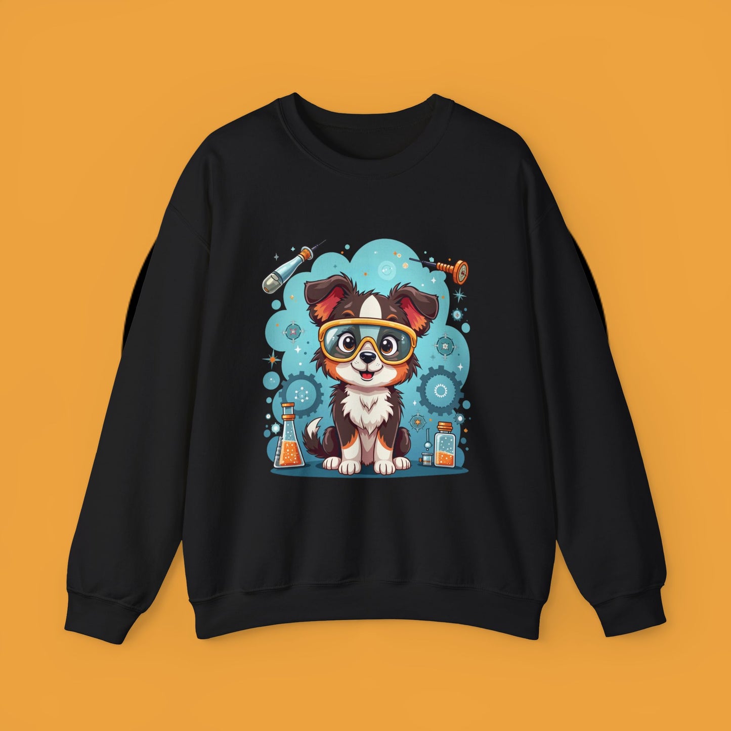Science Dog Crewneck Sweatshirt - Cute Puppy Scientist with Lab Goggles Design | STEM Lover Gift
