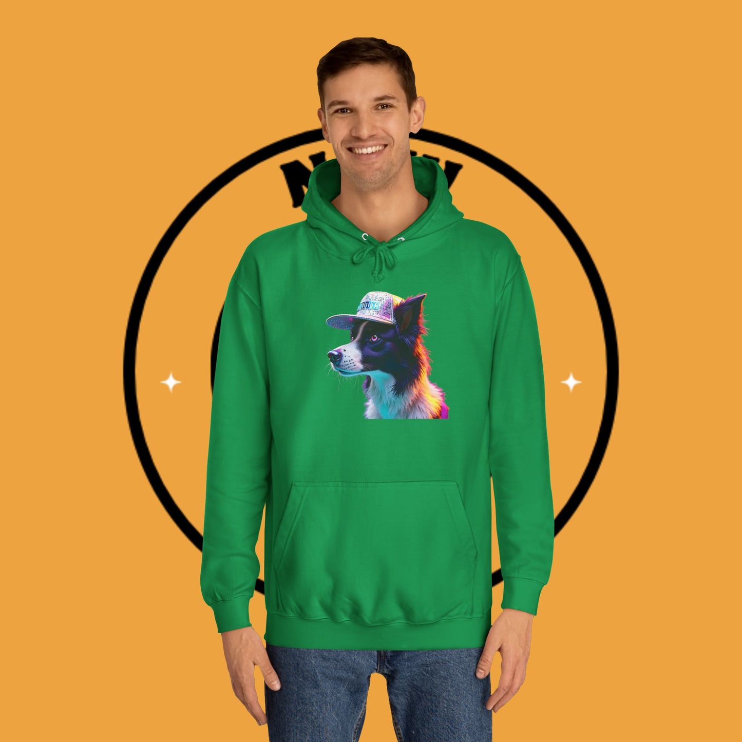 "Neon Rainbow Dog Hoodie - Vibrant Border Collie Street Art Design | Unisex Premium Streetwear"