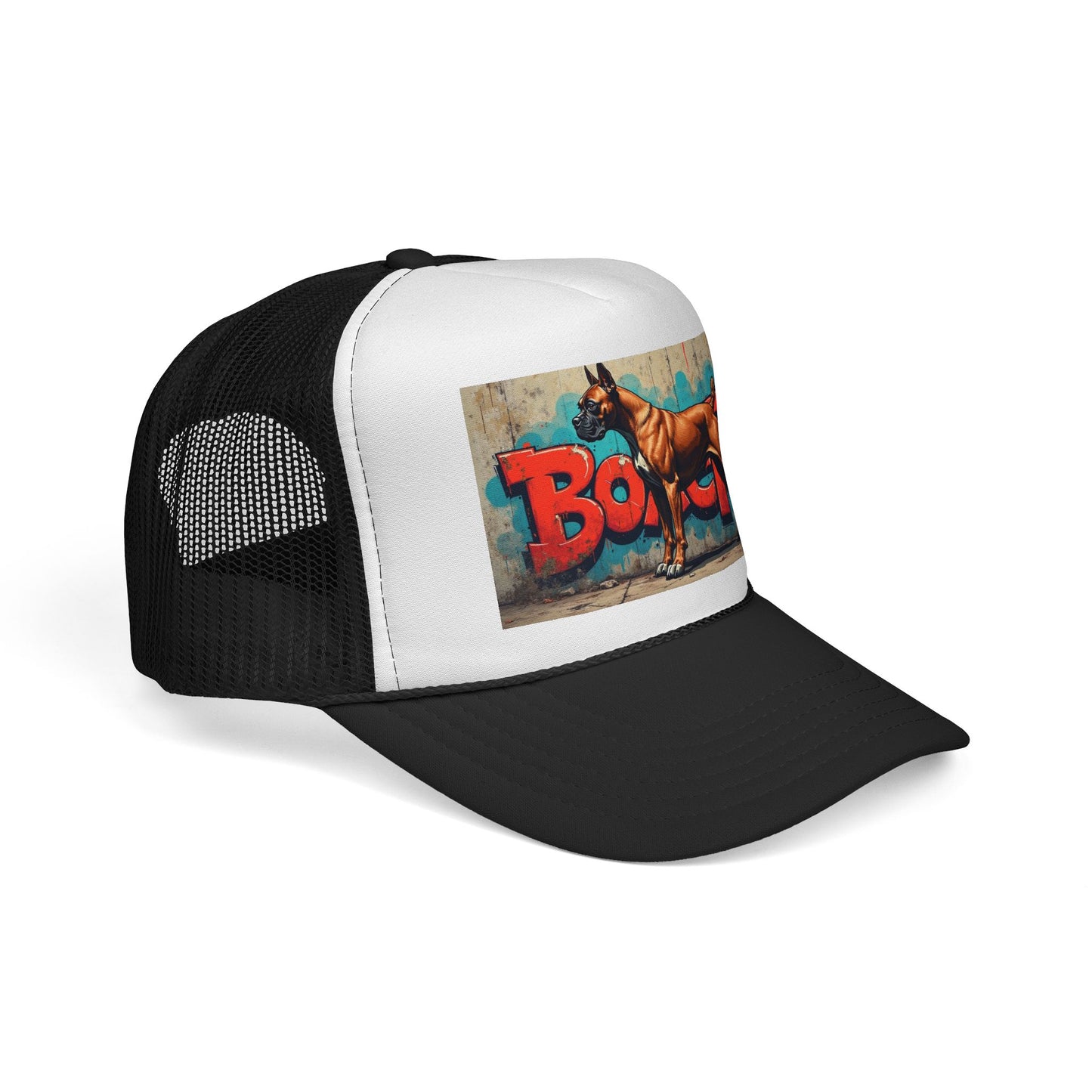 "Graffiti Boxer Dog Trucker Cap - Urban Street Art Design | Hip Hop Style Snapback Hat | Street Culture Baseball Cap"