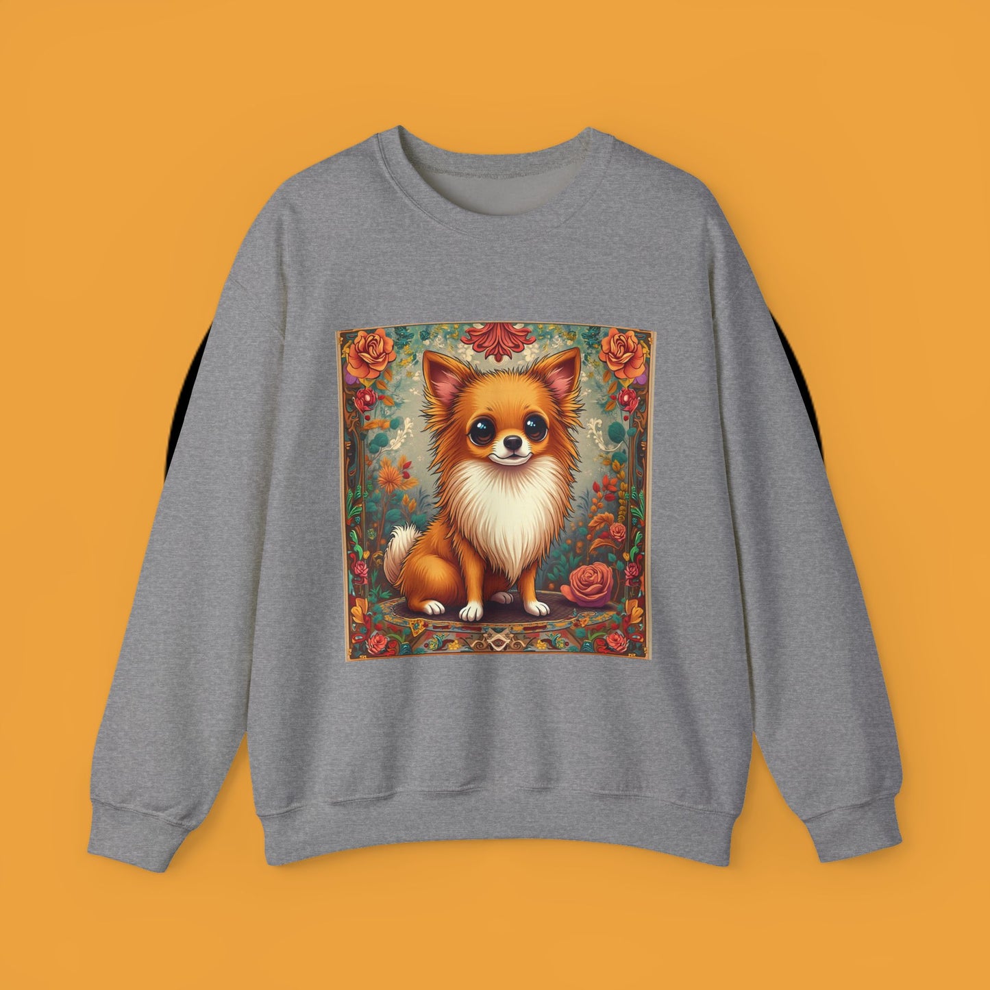 Victorian Chihuahua Garden Sweatshirt | Ornate Floral Dog Portrait | Botanical Pet Art Design