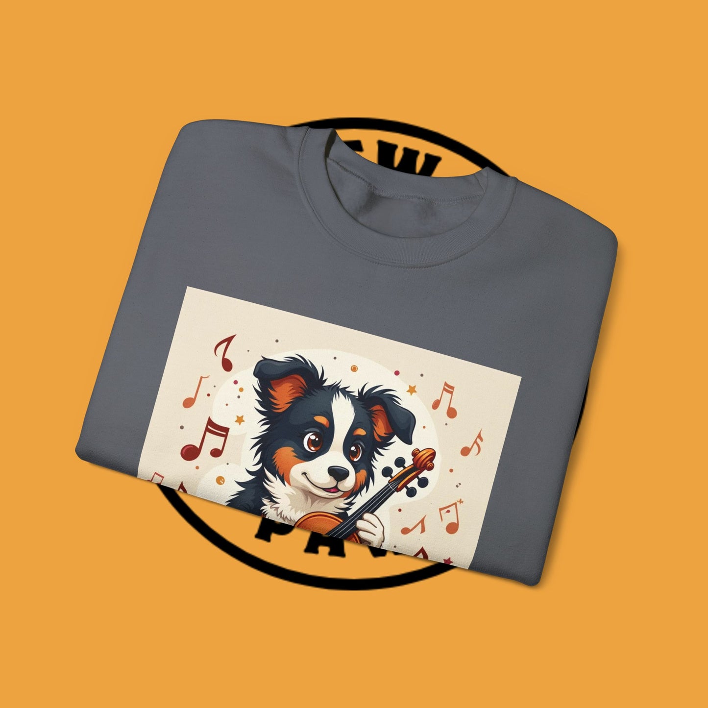 Music Dog Crewneck Sweatshirt - Cute Puppy Violinist with Musical Notes Design | Musician Gift